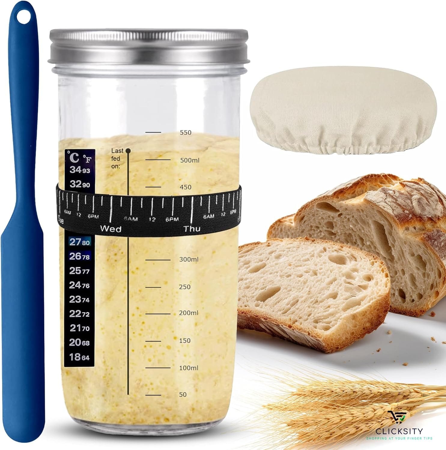 Beginners Sourdough Bread Maker Starter Kit with Thermometer - Makes 2-3 Loaves of Fresh Sourdough Bread with 3 Simple Ingredients Beginners Sourdough Bread Maker Starter Kit with Thermometer - Makes 2-3 Loaves of Fresh Sourdough Bread with 3 Simple Ingredients