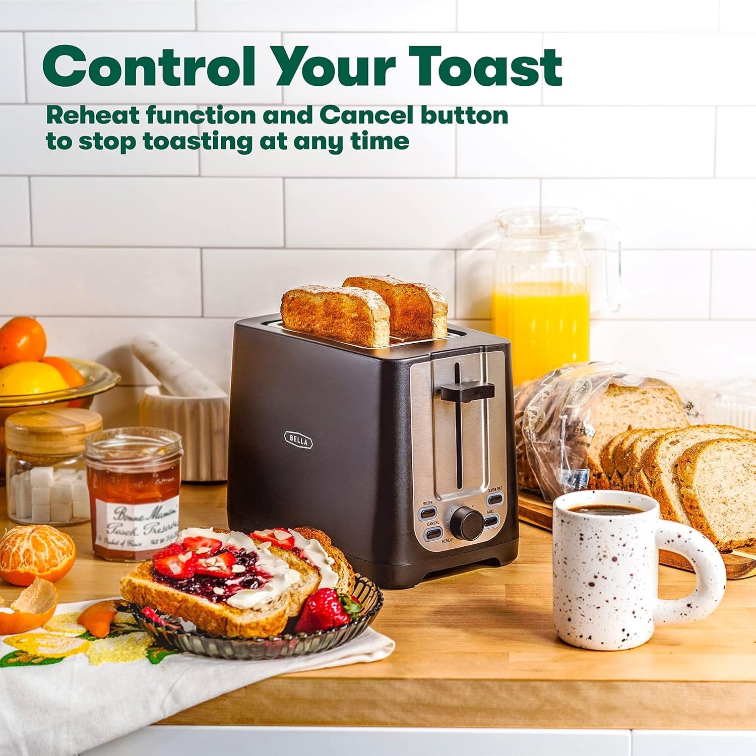 BELLA 2 Slice Toaster with Auto Shut Off - Extra Wide Slots Removable Crumb Tray and Cancel, Defrost Reheat Function - Toast Bread, Bagel Waffle, Blue BELLA 2 Slice Toaster with Auto Shut Off - Extra Wide Slots Removable Crumb Tray and Cancel, Defrost Reheat Function - Toast Bread, Bagel Waffle, Blue