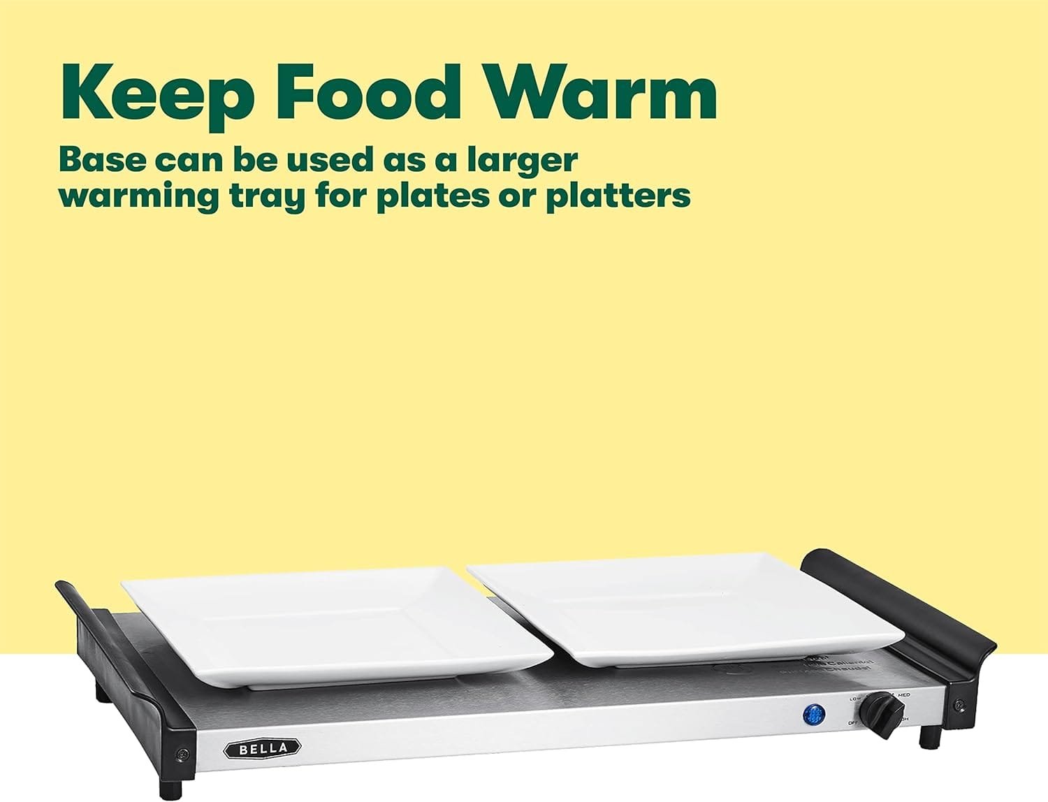 BELLA 3 x 1.5 Quart Triple Electric Buffet Server, Food Warming Tray  Slow Cooker - Brushed Stainless Steel Heated Serving Station for Parties  Catering