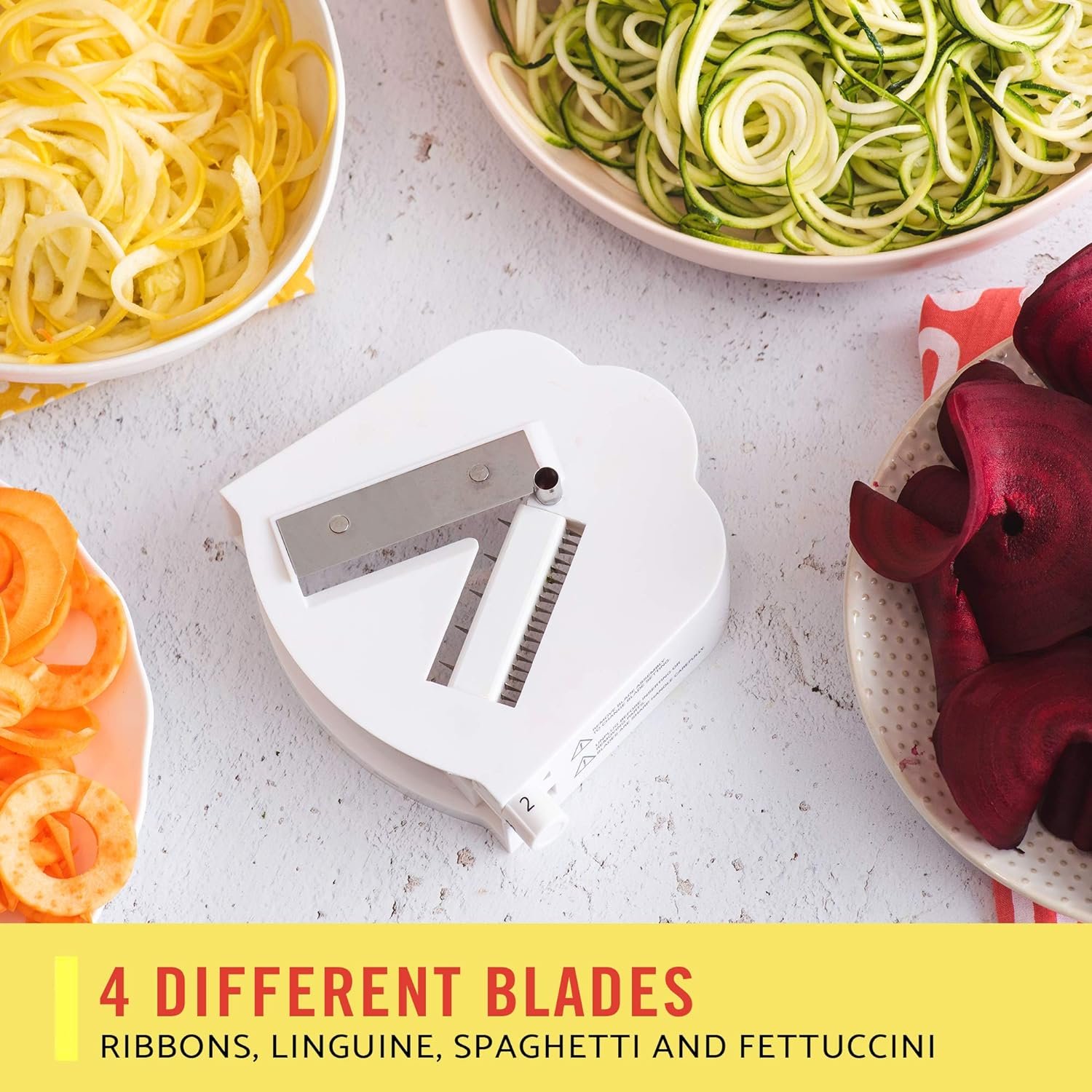 BELLA 4-in-1 Automatic Electric Spiralizer Slicer, Quickly Prep Healthy Veggie or Fruit Spaghetti, Noodles or Ribbons, Easy To Clean, Recipe Book Included, White BELLA 4-in-1 Automatic Electric Spiralizer Slicer, Quickly Prep Healthy Veggie or Fruit Spaghetti, Noodles or Ribbons, Easy To Clean, Recipe Book Included, White