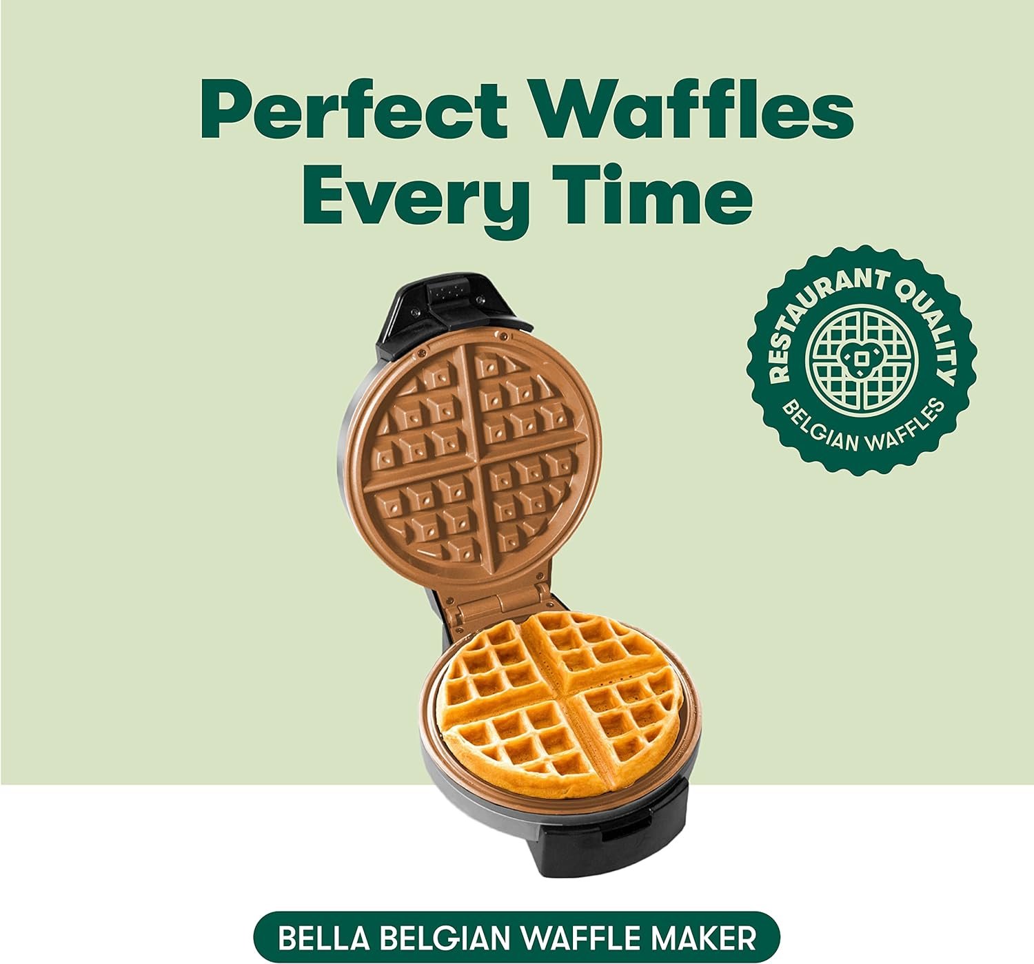 BELLA Classic Belgian Waffle Maker, Nonstick Extra Deep Plates, Browning Control Knob, Locking Latch and Cool Touch Handle, 7 Round, Stainless Steel, Black