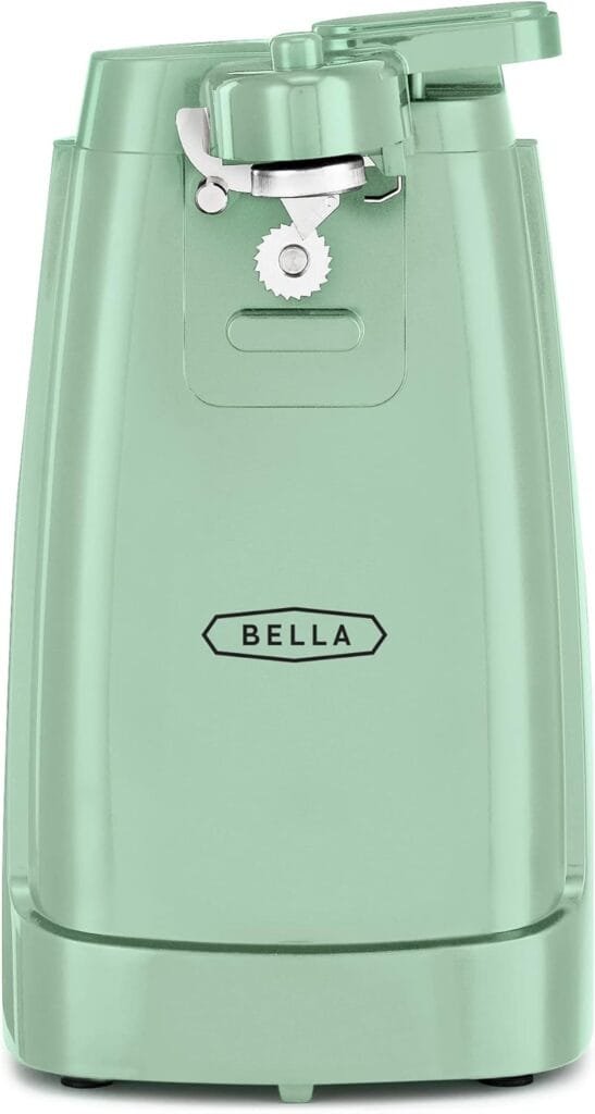 BELLA Electric Can Opener and Knife Sharpener, Multifunctional Jar and Bottle Opener with Removable Cutting Lever and Cord Storage, Stainless Steel Blade, Sage BELLA Electric Can Opener and Knife Sharpener, Multifunctional Jar and Bottle Opener with Removable Cutting Lever and Cord Storage, Stainless Steel Blade, Sage