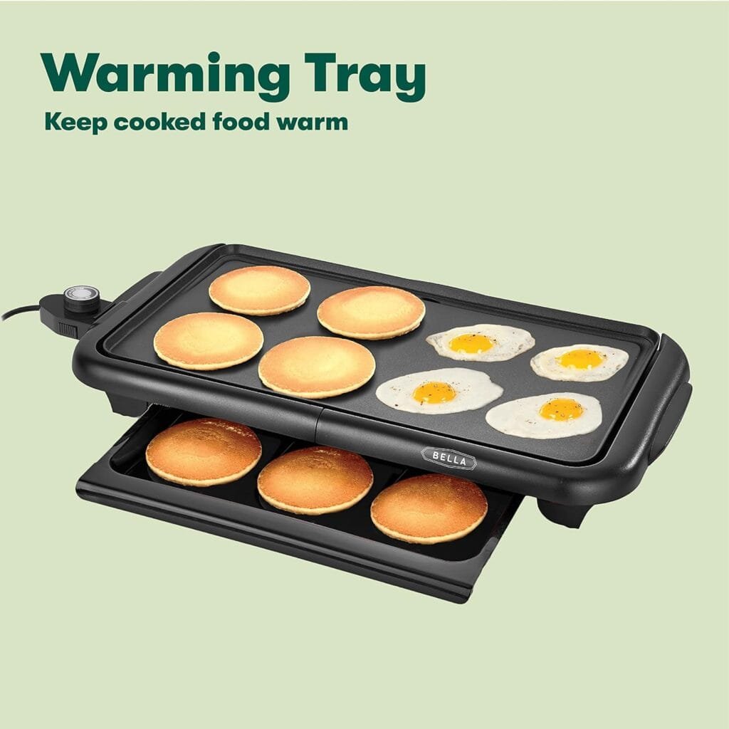 BELLA Electric Griddle with Warming Tray - Smokeless Indoor Grill, Nonstick Surface, Adjustable Temperature  Cool-touch Handles, 10 x 18, Copper/Black