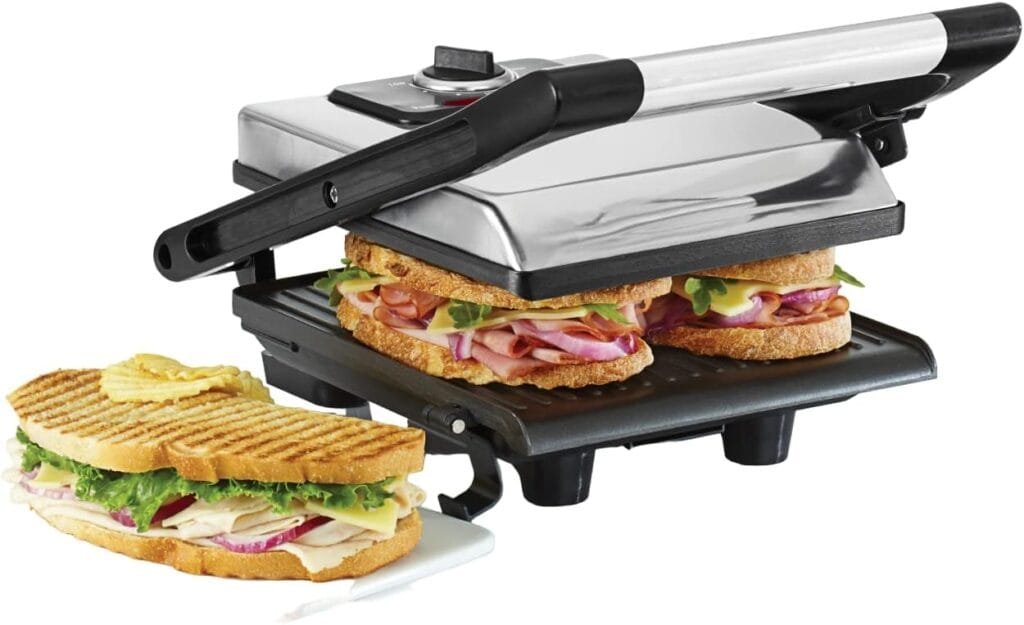 BELLA Panini Press, Sandwich Maker and Electric Indoor Grill with Double Nonstick Plates, Height Adjustable Lid and Removable Drip Tray, Stainless Steel BELLA Panini Press, Sandwich Maker and Electric Indoor Grill with Double Nonstick Plates, Height Adjustable Lid and Removable Drip Tray, Stainless Steel