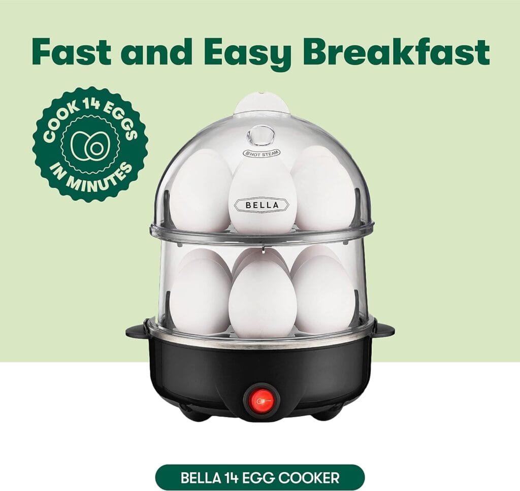 BELLA Rapid Electric Egg Cooker and Poacher with Auto Shut Off for Omelet, Soft, Medium and Hard Boiled Eggs - 7 Egg Capacity Tray, Single Stack, Red BELLA Rapid Electric Egg Cooker and Poacher with Auto Shut Off for Omelet, Soft, Medium and Hard Boiled Eggs - 7 Egg Capacity Tray, Single Stack, Red