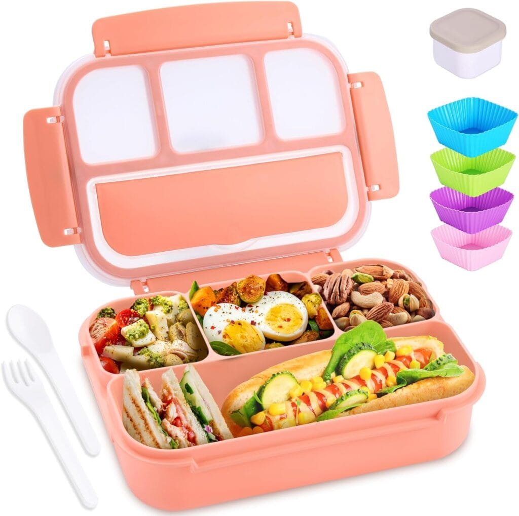 Bento Box Adult Lunch Box, Containers for Adults Men Women with 4 Compartments, Lunchable Food Container with Utensils, Sauce Jar, Muffin Liners, 40 Oz/5 Cup, Microwave  Dishwasher Safe, Brown Bento Box Adult Lunch Box, Containers for Adults Men Women with 4 Compartments, Lunchable Food Container with Utensils, Sauce Jar, Muffin Liners, 40 Oz/5 Cup, Microwave  Dishwasher Safe, Brown