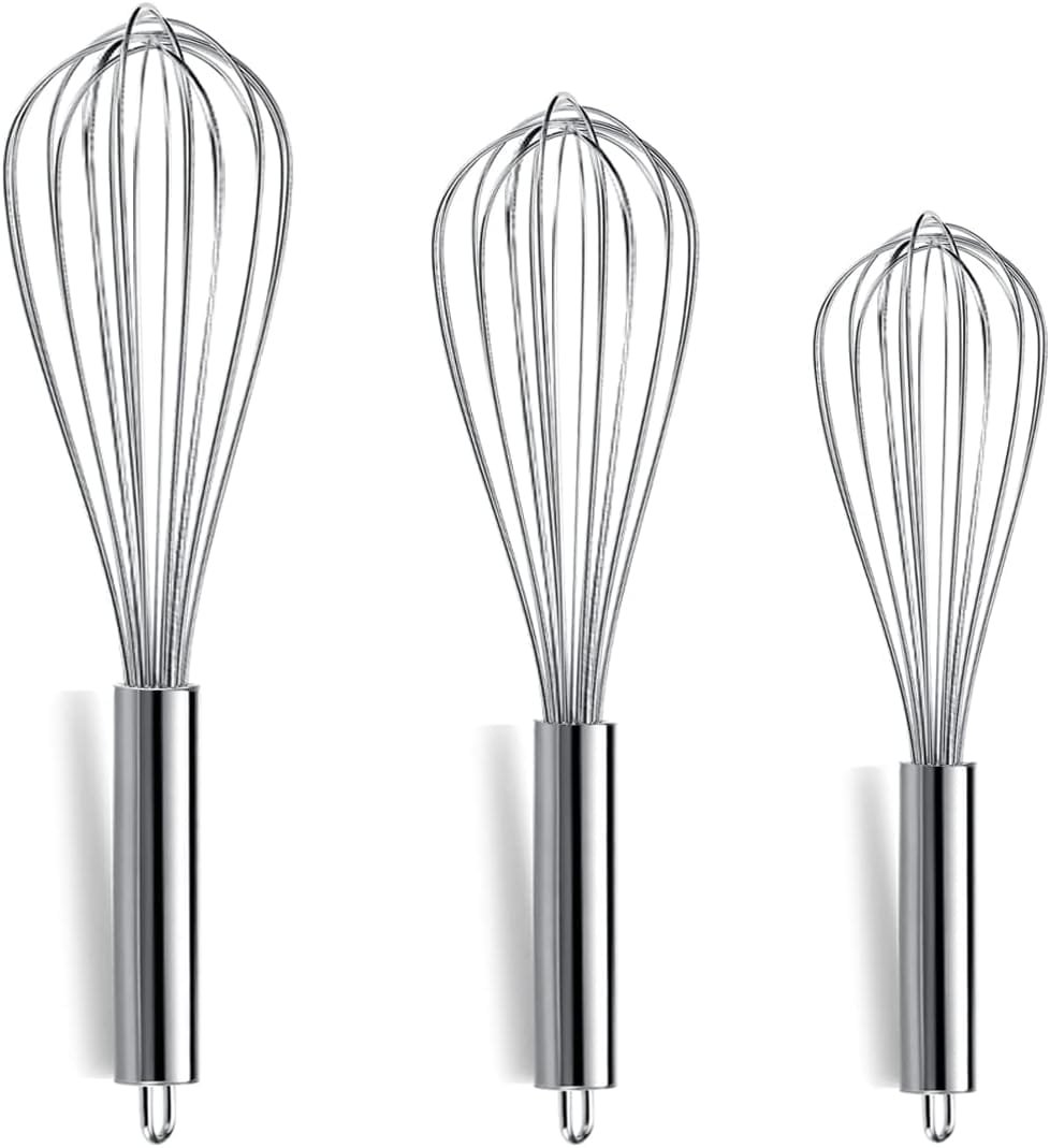 Berglander Gold Whisk Pack of 3 Stainless Steel 8,10,12, Titianium Plating Gold Whisks for Cooking, Beater,Wire Whisk Set Kitchen Wisk (Gold)