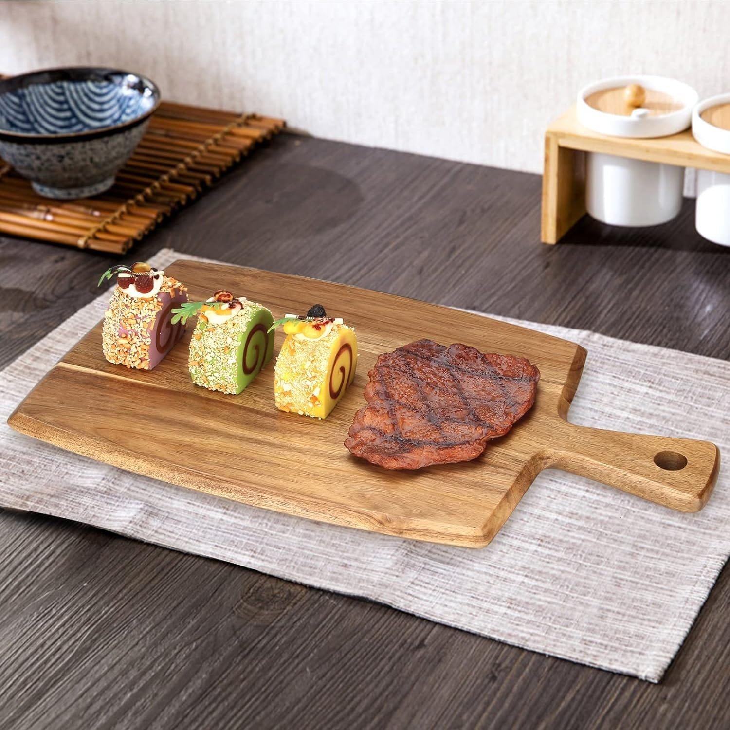 Best Acacia Wood Cutting Board with Handle Wooden Charcuterie Board Kitchen Chopping Boards for Bread Meat Cutting boards Fruit Cheese Serving Board Butcher Block Carving Board, 17 x 10