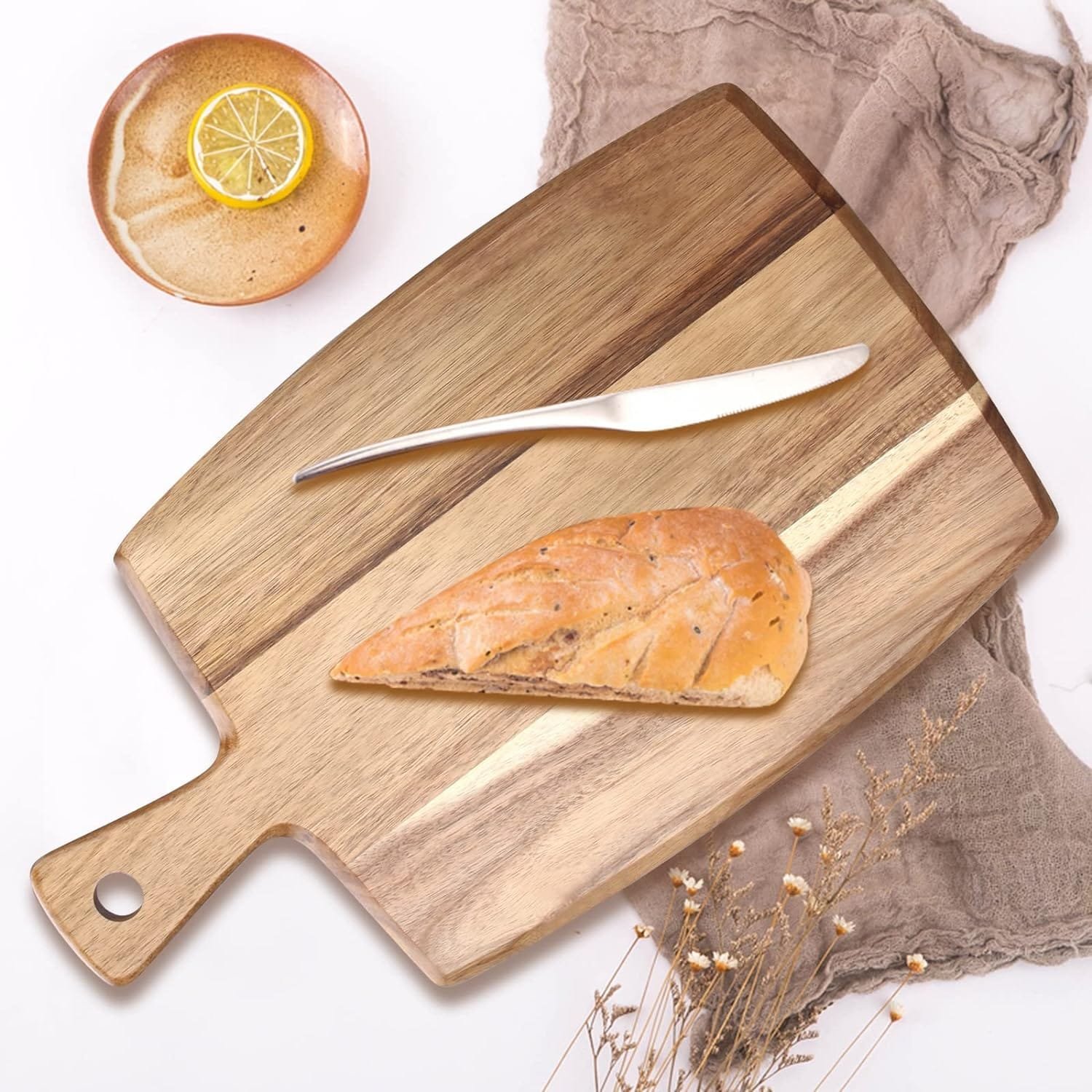 Best Acacia Wood Cutting Board with Handle Wooden Charcuterie Board Kitchen Chopping Boards for Bread Meat Cutting boards Fruit Cheese Serving Board Butcher Block Carving Board, 17 x 10