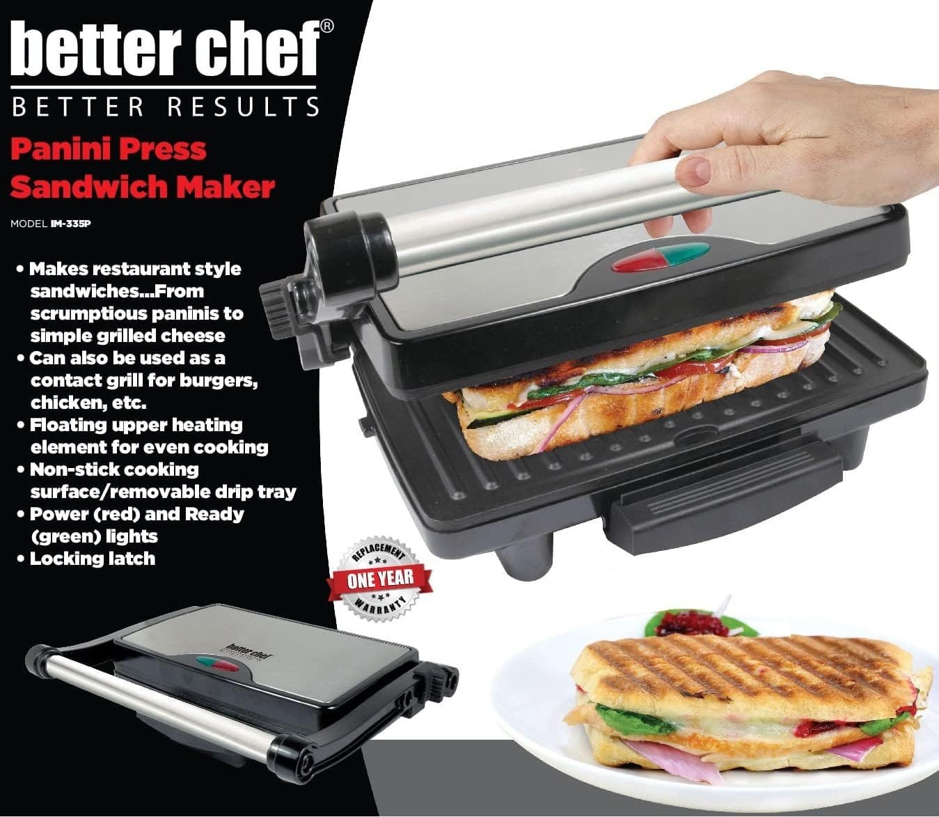 Better Chef Panini Press | Non-Stick | Drip Tray | Floating Hinge | Locking Latch | Status Lights | Fixed Temp Better Chef Panini Press | Non-Stick | Drip Tray | Floating Hinge | Locking Latch | Status Lights | Fixed Temp