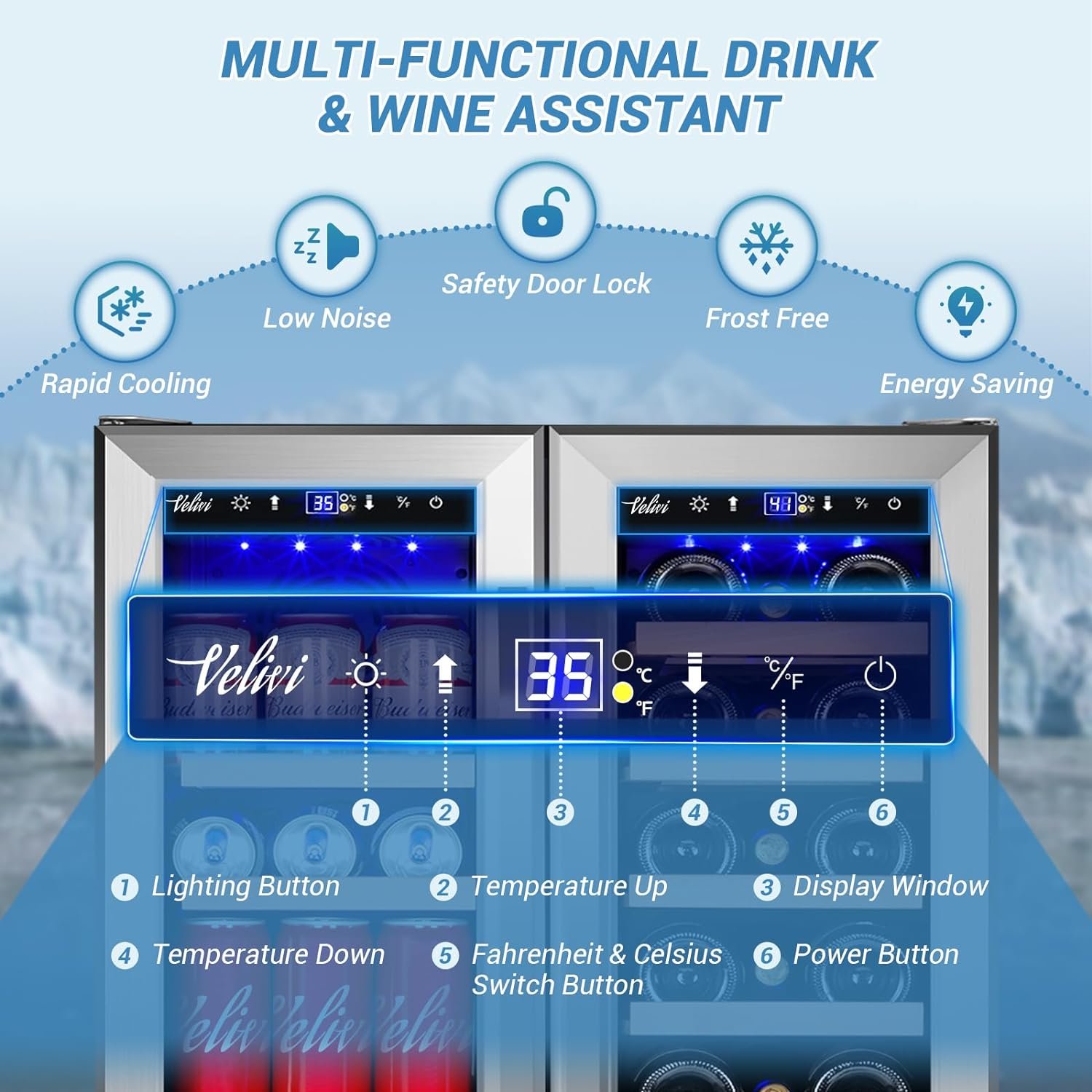 Beverage Refrigerator and Cooler Freestanding, 96 Cans Mini Fridge with glass door and Lock, Small Drink Fridge for Soda, Beer, Wine, For Home Bar Office with LED Light, with Adjustable Thermostat