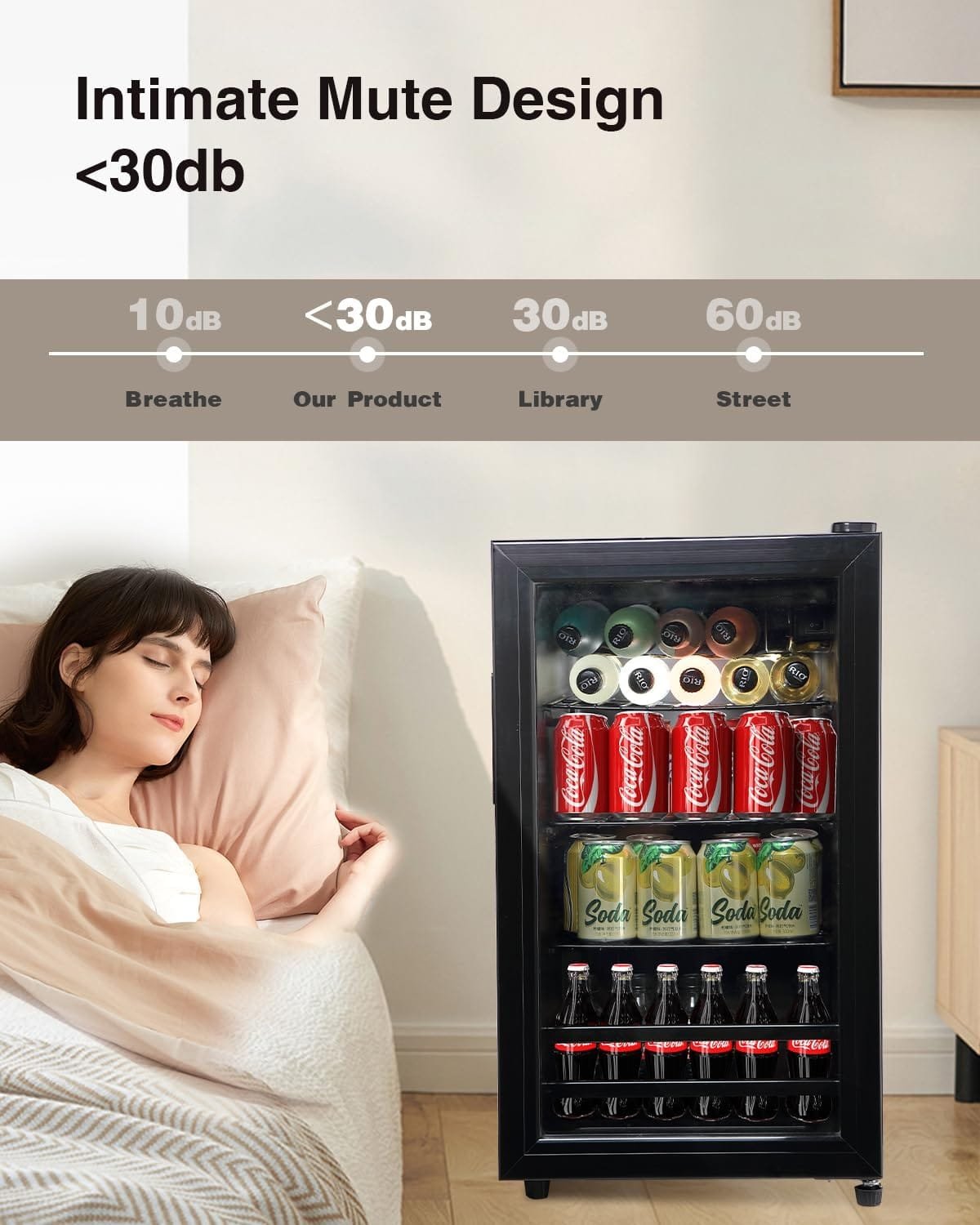 Beverage Refrigerator Cooler 120 Can Freestanding Beverage Cooler with Glass Door, Adjustable Shelves for Beer Soda or Wine for Home Office or Bar