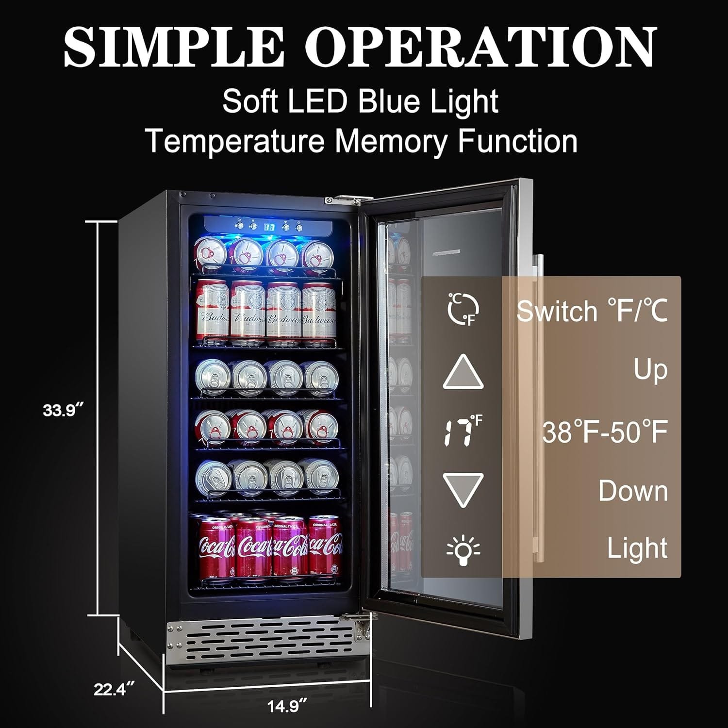 Beverage Refrigerator, Phiestina15 inch 96 Cans Built-in or Freestanding Beverage Cooler Mini Fridge with Auto Defrost,Glass Door 6 Removable Shelves for Home Bar Office Beverage Refrigerator, Phiestina15 inch 96 Cans Built-in or Freestanding Beverage Cooler Mini Fridge with Auto Defrost,Glass Door 6 Removable Shelves for Home Bar Office
