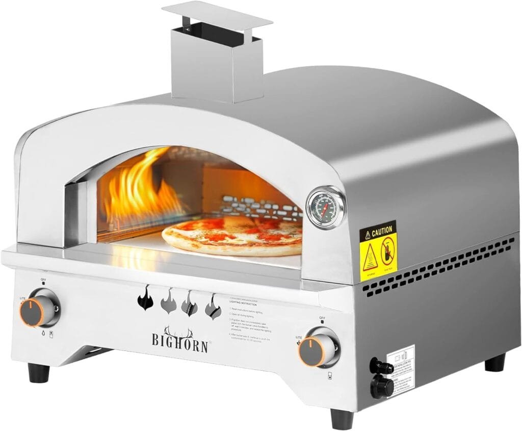 BIG HORN OUTDOORS Gas Pizza Oven, Portable Propane Pizza Oven with 13 inch Pizza Stone, Stainless Steel Pizza Maker for Outdoor Cooking BIG HORN OUTDOORS Gas Pizza Oven, Portable Propane Pizza Oven with 13 inch Pizza Stone, Stainless Steel Pizza Maker for Outdoor Cooking