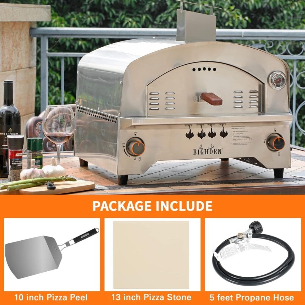 BIG HORN OUTDOORS Gas Pizza Oven, Portable Propane Pizza Oven with 13 inch Pizza Stone, Stainless Steel Pizza Maker for Outdoor Cooking BIG HORN OUTDOORS Gas Pizza Oven, Portable Propane Pizza Oven with 13 inch Pizza Stone, Stainless Steel Pizza Maker for Outdoor Cooking