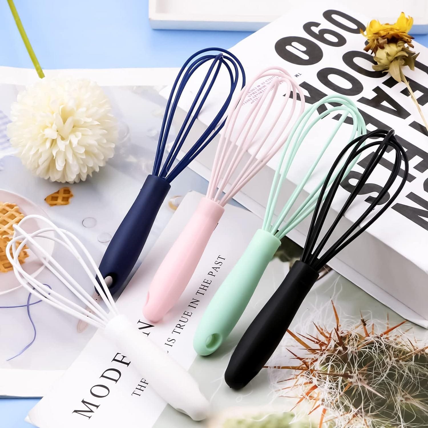 BILLIOTEAM 5 Pack Colorful Mini Silicone Kitchen Whisks,Mini Kitchen Whisk for Dough Milk Egg Blending Stirring Whisking and Beating,Hair Color,Small Craft Projects(5 Colors,6 Inches)