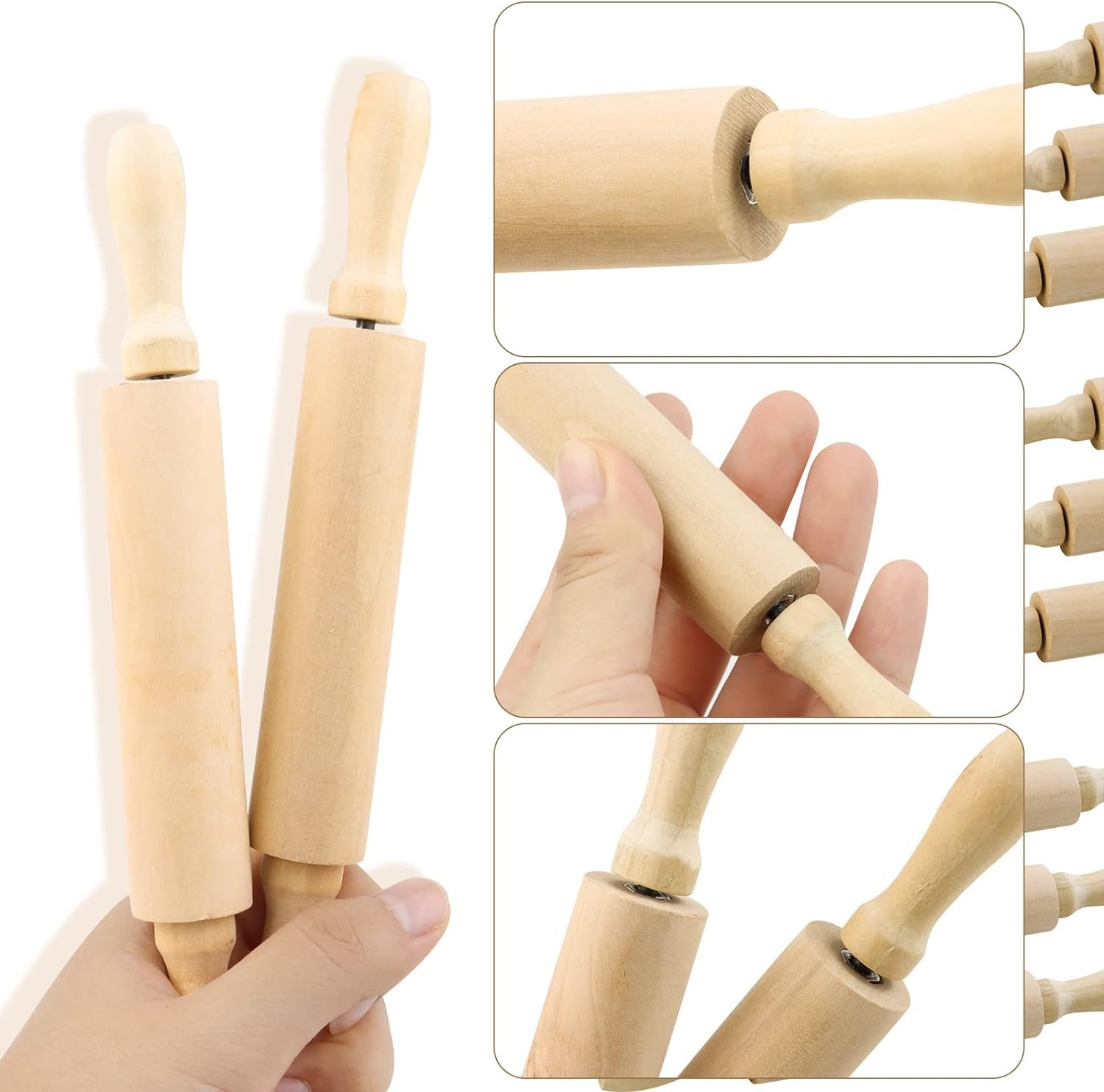 BILLIOTEAM 6 Pack 8 Inch Mini Wood Rolling Pin,Great for Children Kids Girls and Boys,Small Wooden Rollers for Art and Crafting,Baking,Cookie Dough,Cooking,Clay,Play Doh