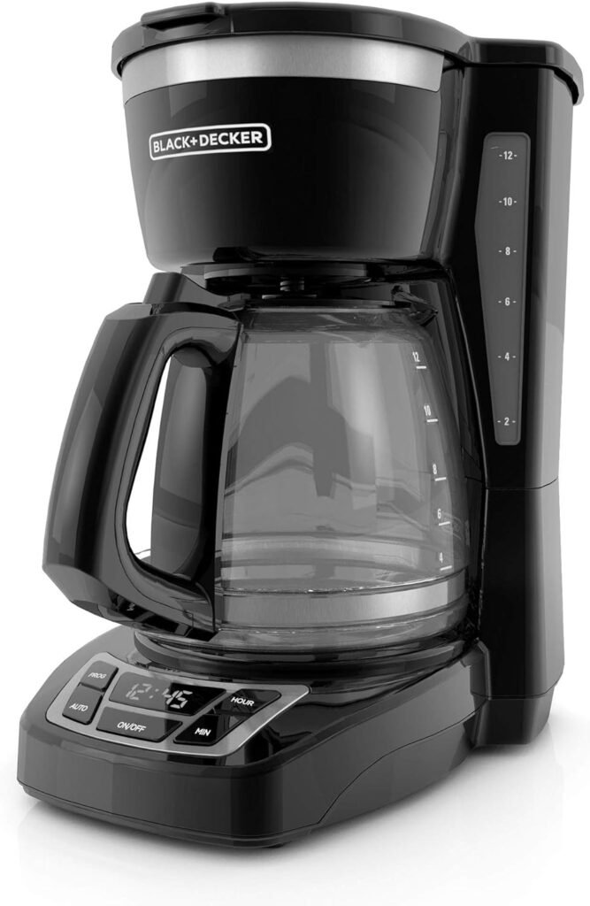 BLACK+DECKER 12-Cup Digital Coffee Maker, CM1160B, Programmable, Washable Basket Filter, Sneak-A-Cup, Auto Brew, Water Window, Keep Hot Plate, Black