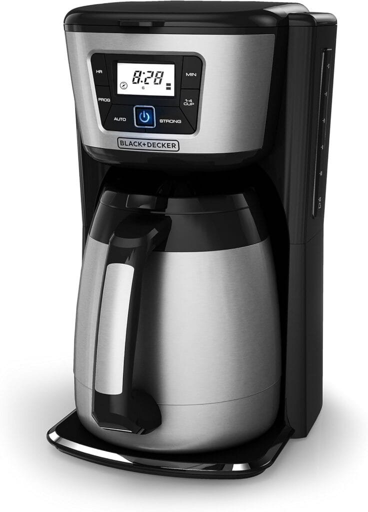 BLACK+DECKER 12 Cup Thermal Programmable Coffee Maker with Brew Strength and VORTEX Technology, Black/Steel, CM2046S