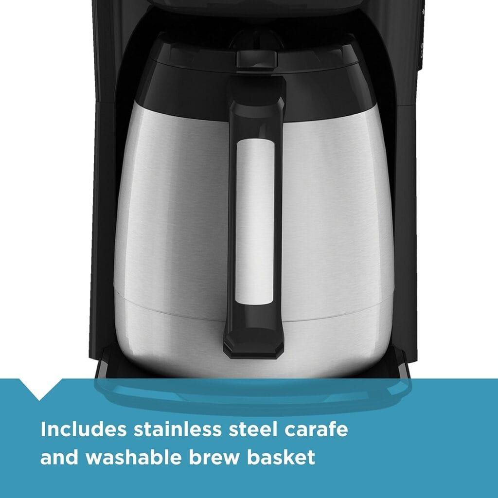 BLACK+DECKER 12 Cup Thermal Programmable Coffee Maker with Brew Strength and VORTEX Technology, Black/Steel, CM2046S