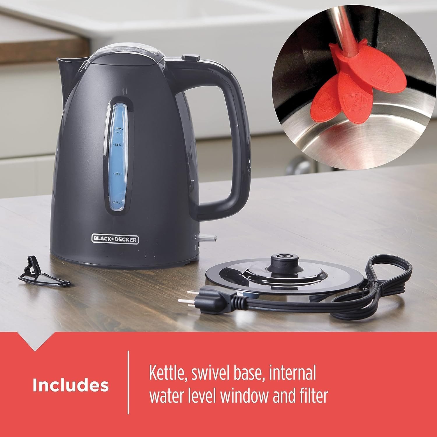 BLACK+DECKER 1.7L Cordless Electric Kettle, KE1560W, Premium Texture, Water Window, Rapid Boil, Auto Shutoff, White BLACK+DECKER 1.7L Cordless Electric Kettle, KE1560W, Premium Texture, Water Window, Rapid Boil, Auto Shutoff, White