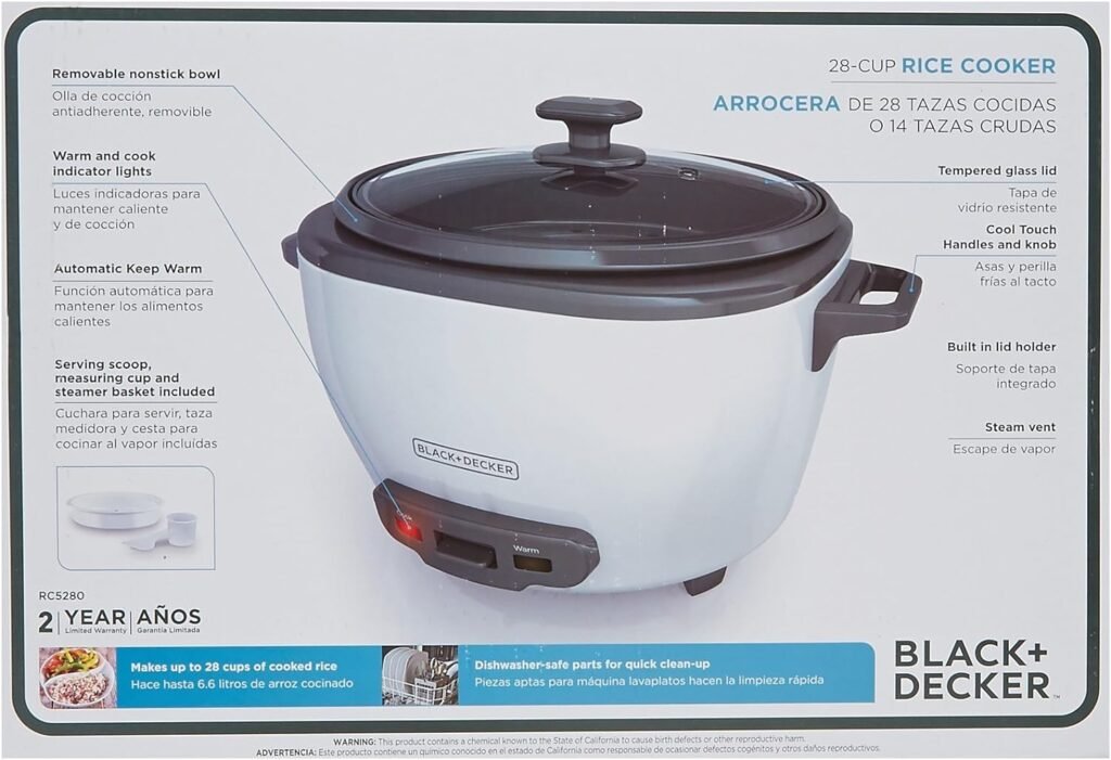 BLACK+DECKER 3-Cup Rice Cooker, RC503, 1.5-cup Uncooked Rice, Steaming Basket, Removable Non-Stick Bowl, One Touch