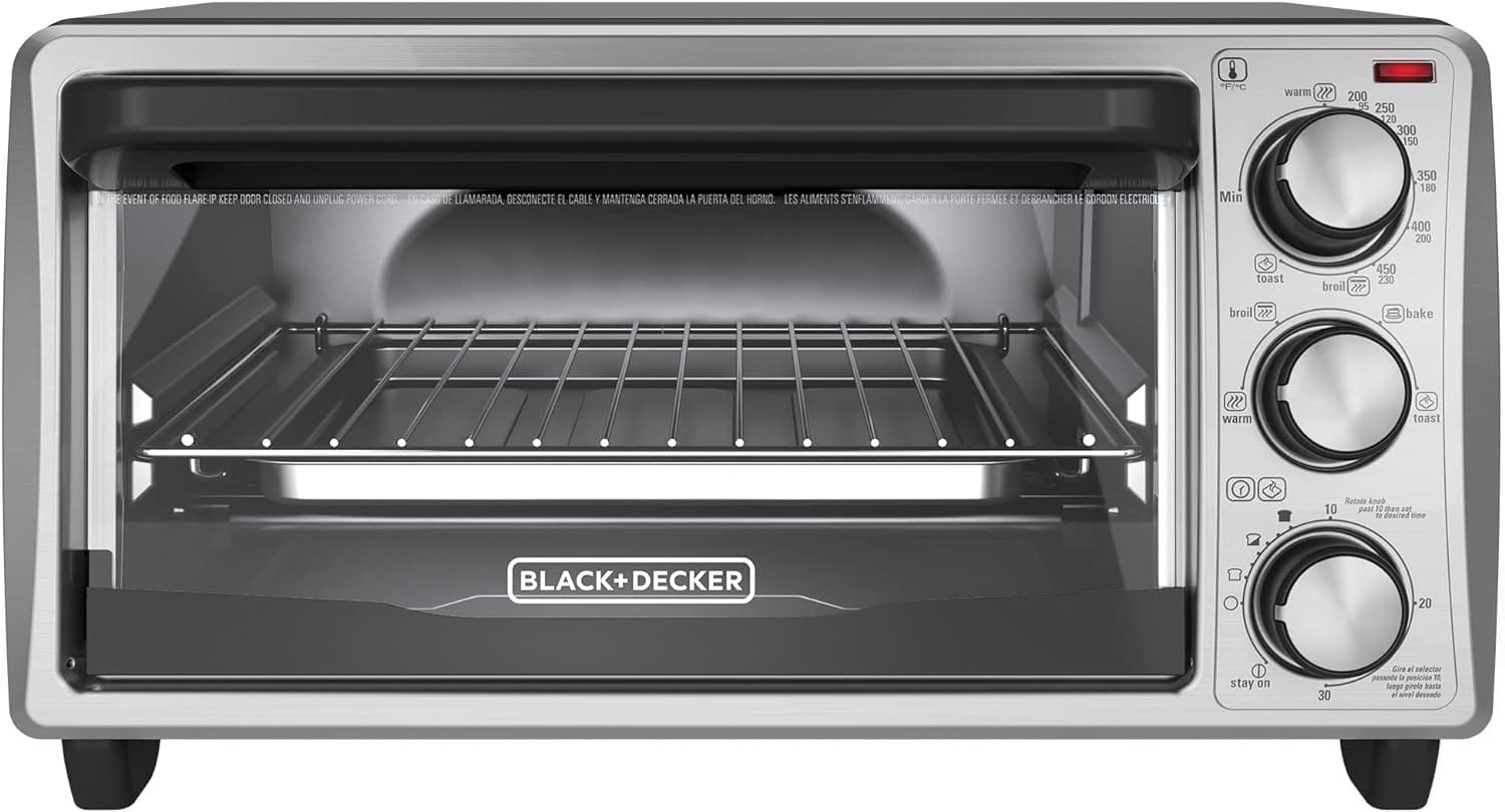 BLACK+DECKER 4-Slice Toaster Oven, Even Toast Technology, Fits a 9 Pizza, Black