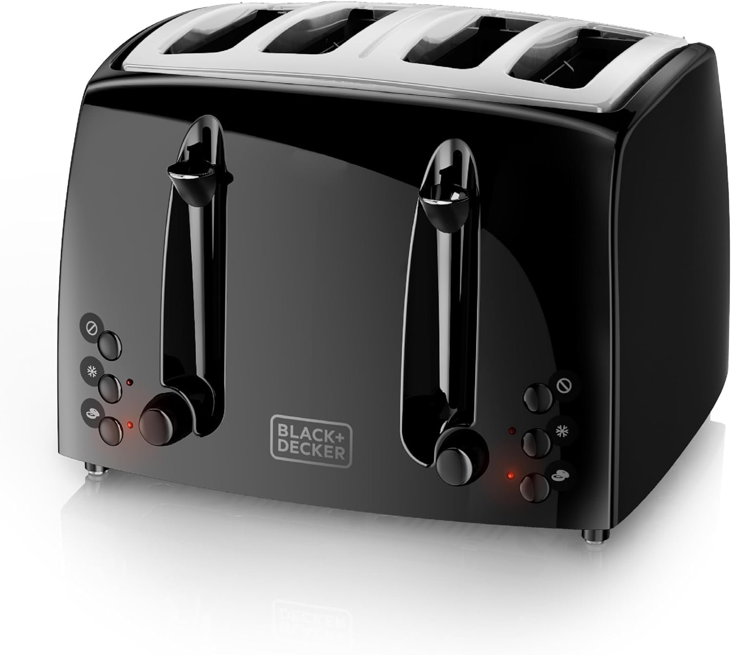 BLACK+DECKER 4-Slice Toaster, TR1410BD, Extra-Wide, 7 Shade Settings, Crumb Trays, Gloss Black