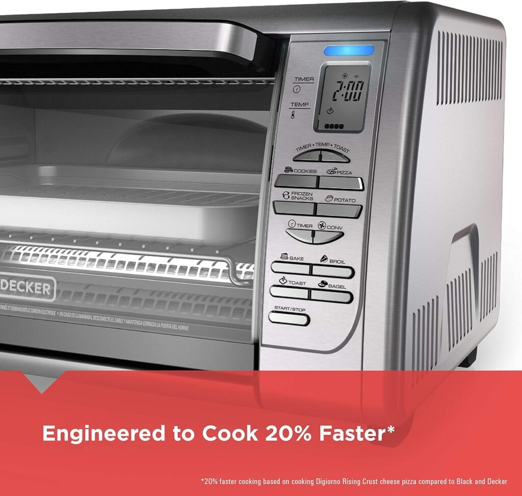 BLACK+DECKER 6-Slice Convection Toaster Oven, CTO6335S, 20% Faster Cooking, 120-Minute Timer, Extra-Deep Interior, 8 One-Touch Functions