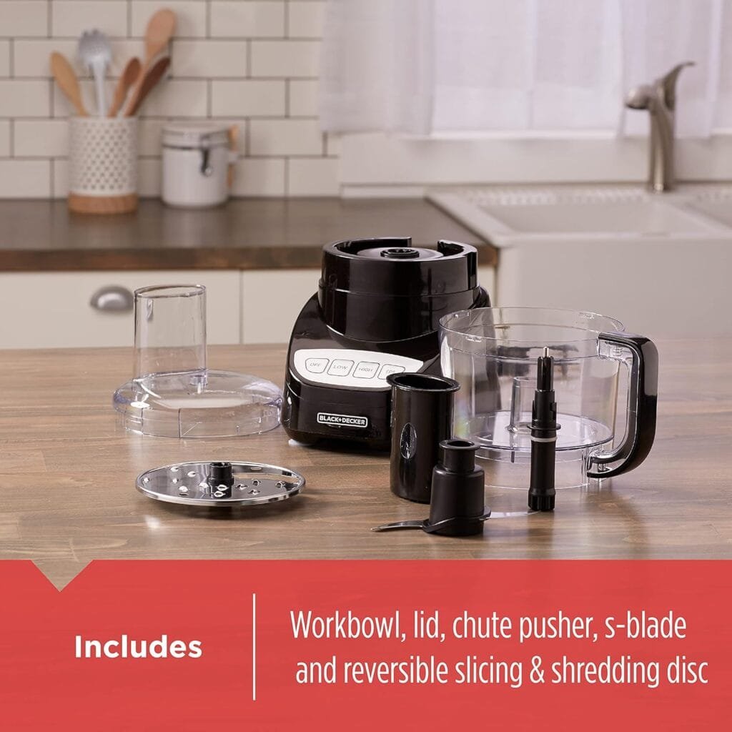 BLACK+DECKER 8-Cup Food Processor, Easy Assembly, Stainless Steel S-Blade, Shred, Slice, Chop, Puree, 450W Motor