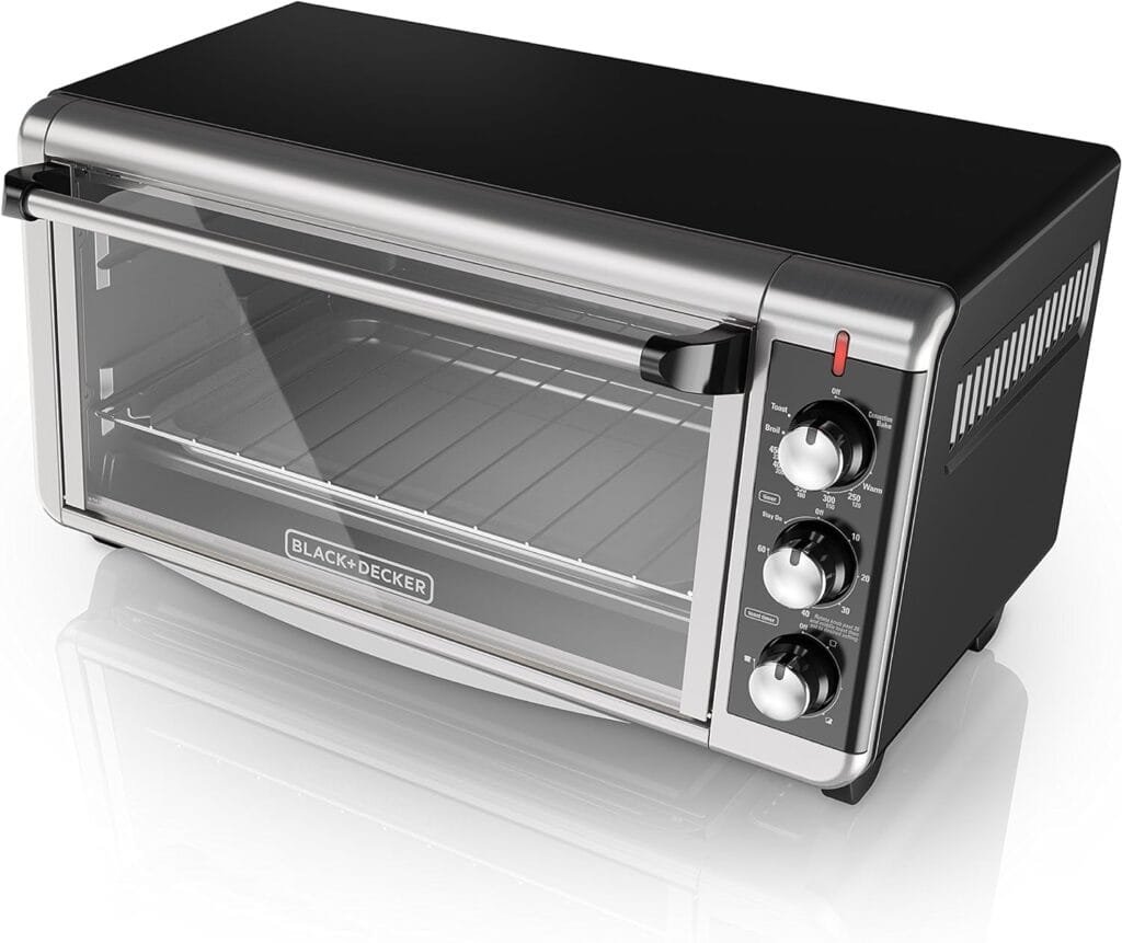 BLACK+DECKER 8-Slice Extra Wide Convection Toaster Oven, TO3250XSB, Fits 9x13 Oven Pans and 12 Pizza, Stainless Steel/Black