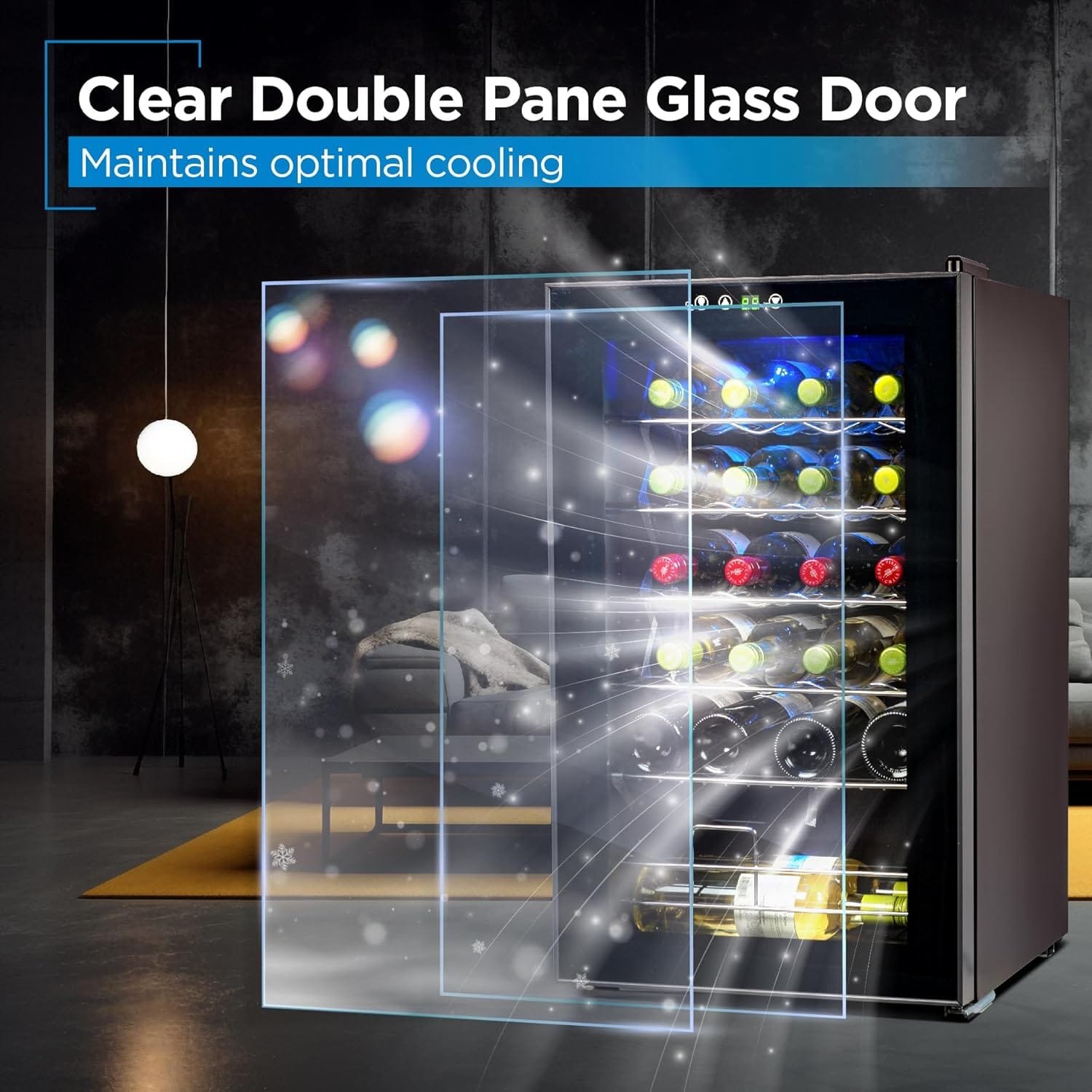 BLACK+DECKER Wine Cooler Refrigerator, 26 Bottle Compressor Cooling Wine Fridge with Blue Light  LED Display, Freestanding Wine Cooler, BD61536