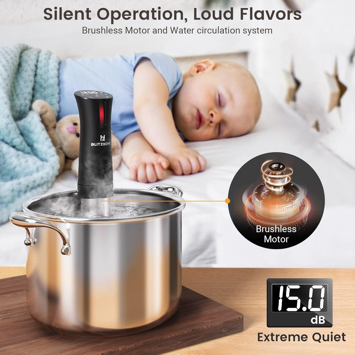 BLITZHOME Sous Vide Cooker, WiFi 1100W Sous Vide Machine with APP Recipes, Accurate Temperature  Timer, Stainless Ultra Quiet Precision Immersion Circulator Gift for Chefs