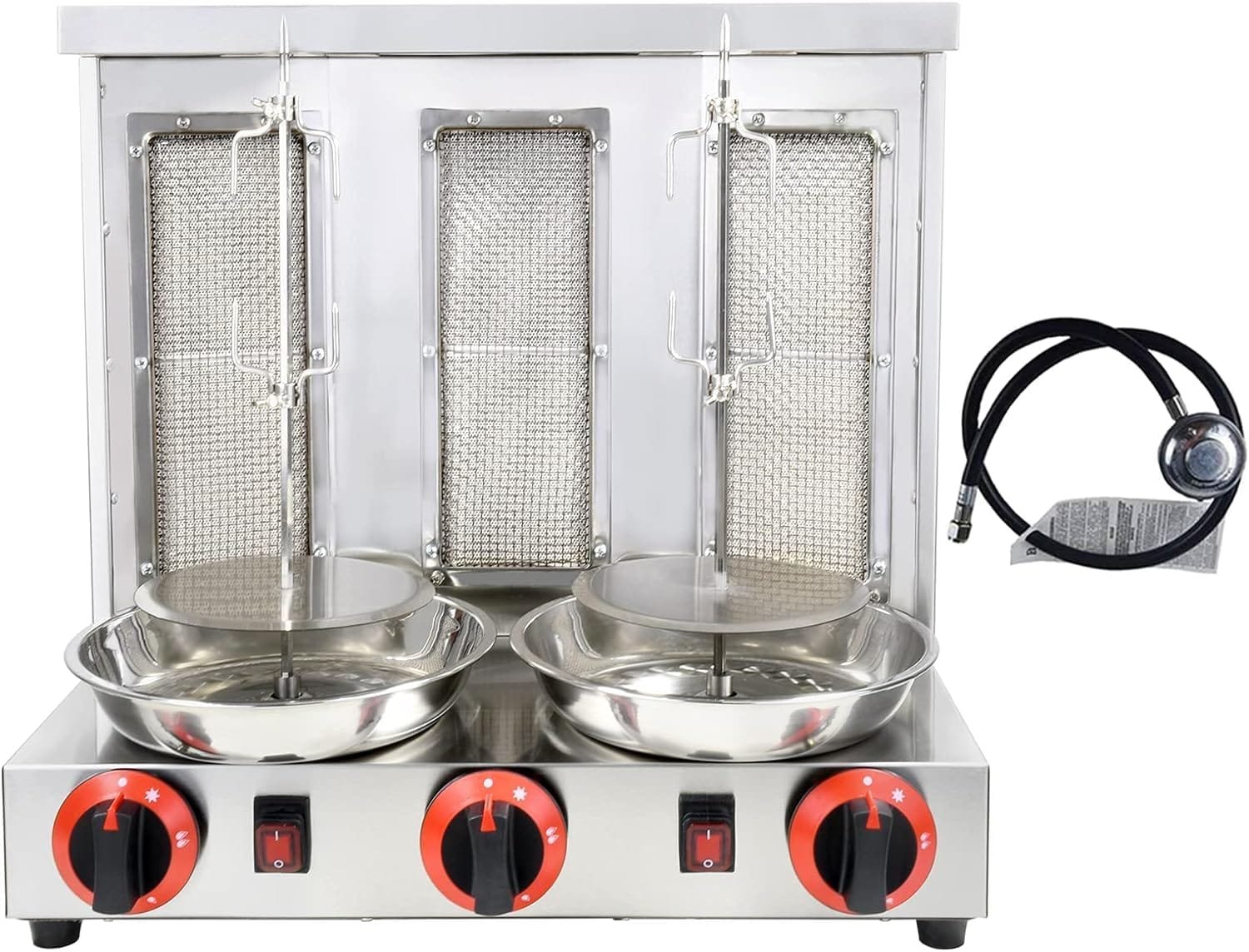 BNDHKR Homemade Chicken Shawarma Machine Commercial Turkish Chicken Doner Countertop Rotisserie Grill with 3 Burner Propane Vertical Kebab Broiler