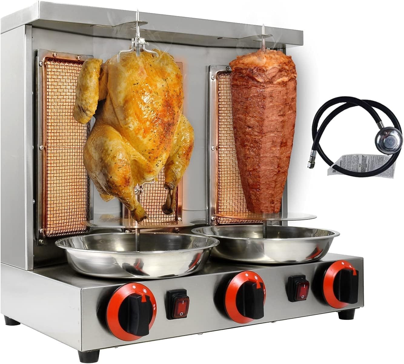 BNDHKR Homemade Chicken Shawarma Machine Commercial Turkish Chicken Doner Countertop Rotisserie Grill with 3 Burner Propane Vertical Kebab Broiler