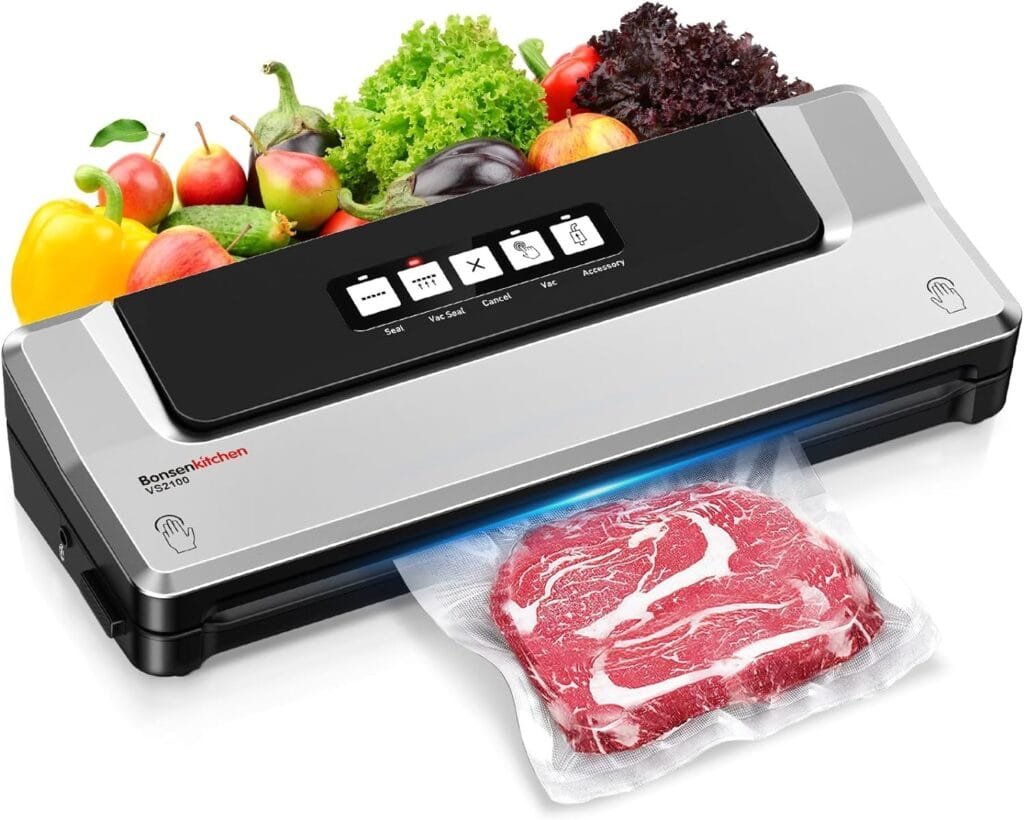 Bonsenkitchen Food Sealer Machine, Dry Vacuum Sealer Machine with 5-in-1 Easy Options for Sous Vide and Food Storage, Air Sealer Machine with 5 Vacuum Seal Bags  1 Air Suction Hose, Silver Bonsenkitchen Food Sealer Machine, Dry Vacuum Sealer Machine with 5-in-1 Easy Options for Sous Vide and Food Storage, Air Sealer Machine with 5 Vacuum Seal Bags  1 Air Suction Hose, Silver