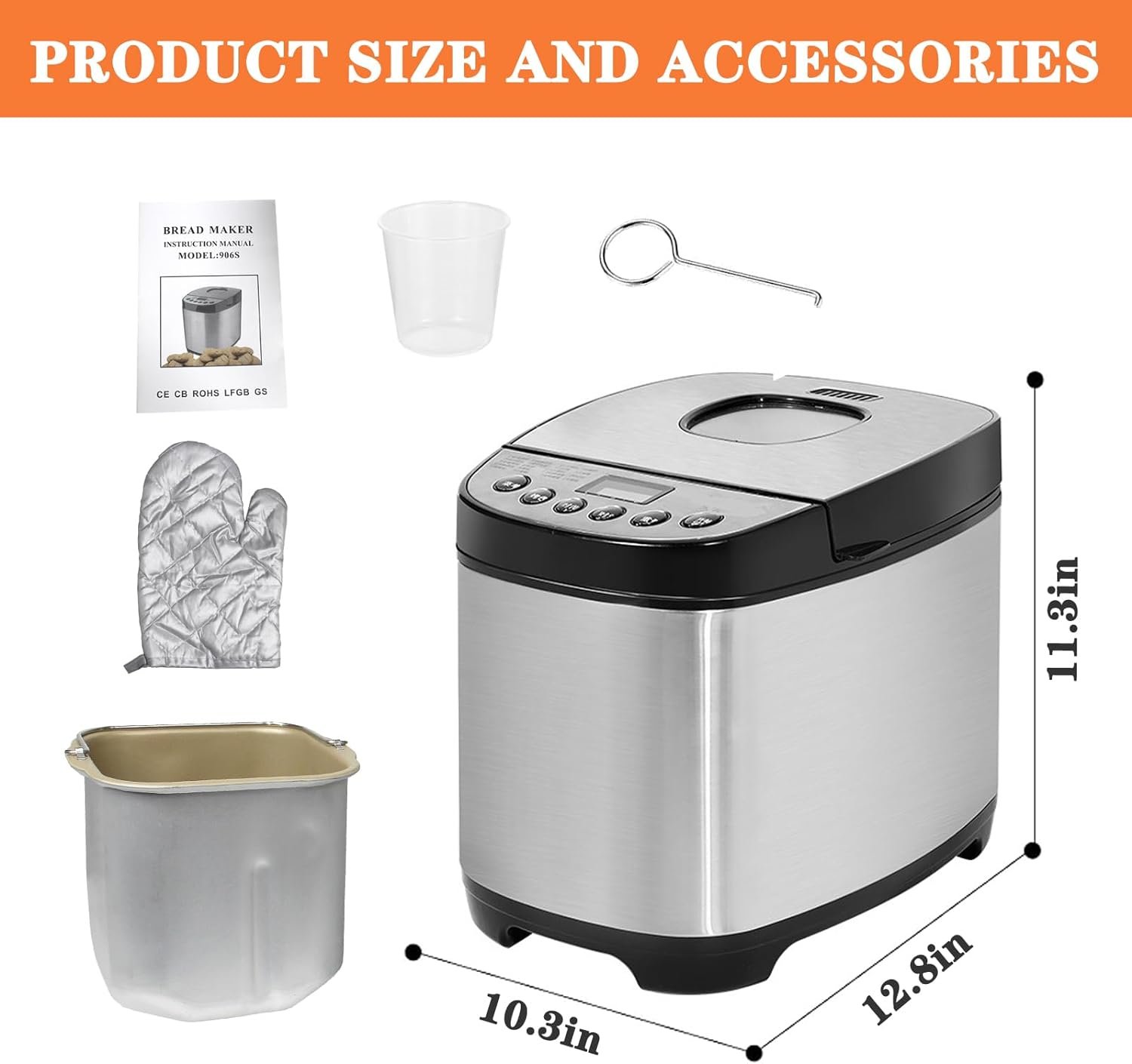 Bread Maker Machine Automatic Breadmaker Programmable with 12 Settings for Home Bakery, Dough Maker Mini Oven with Pan for Loaf Dough Baking Kitchen Bread Electric Cooker Toaster Makers(Silver)