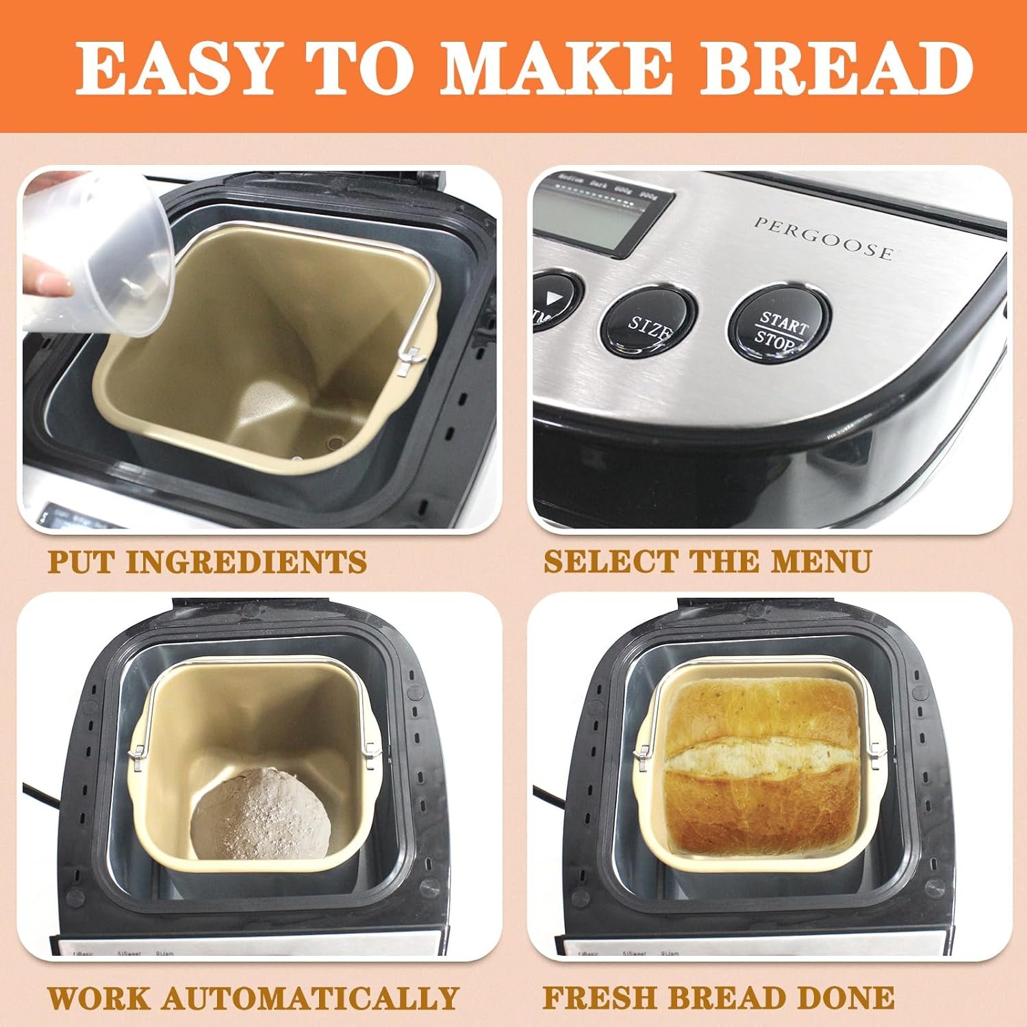 Bread Maker Machine Automatic Breadmaker Programmable with 12 Settings for Home Bakery, Dough Maker Mini Oven with Pan for Loaf Dough Baking Kitchen Bread Electric Cooker Toaster Makers(Silver)