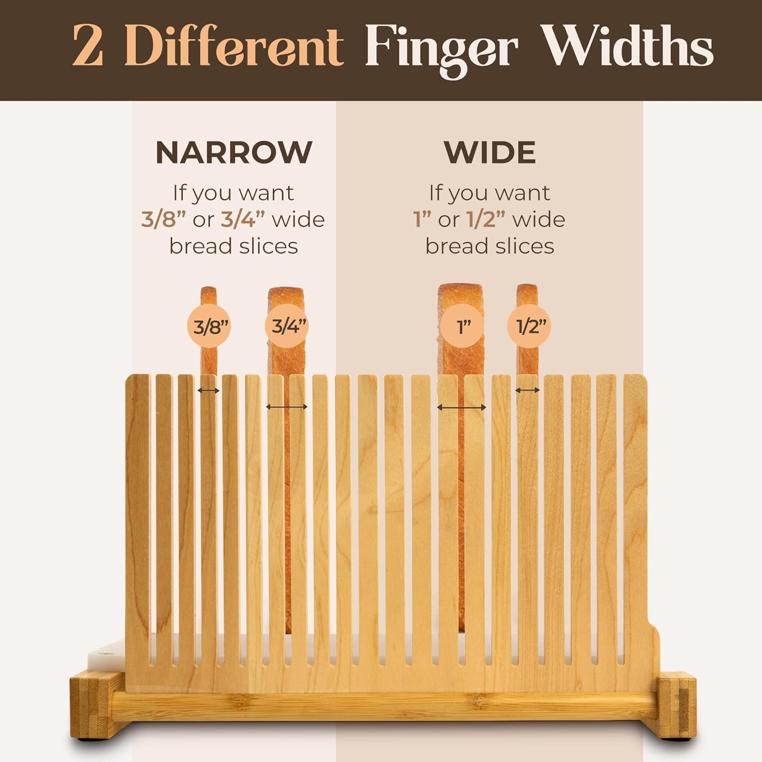 Bread Slicer for Homemade Bread - No Splinters with HDPE Base and Maple Fingers – 4 Different Thicknesses for Uniform and Consistent Slices - Foldable Bread Slicing Guide with Optimal Knife Grooves