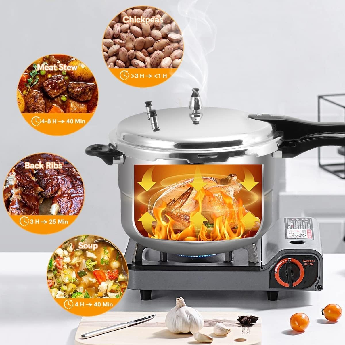 BreeRainz 16 Quart Pressure Cooker, 10 Psi Induction Compatible Pressure Canner w/Triple Valves  Auto Lock System, Steamer Rack Included