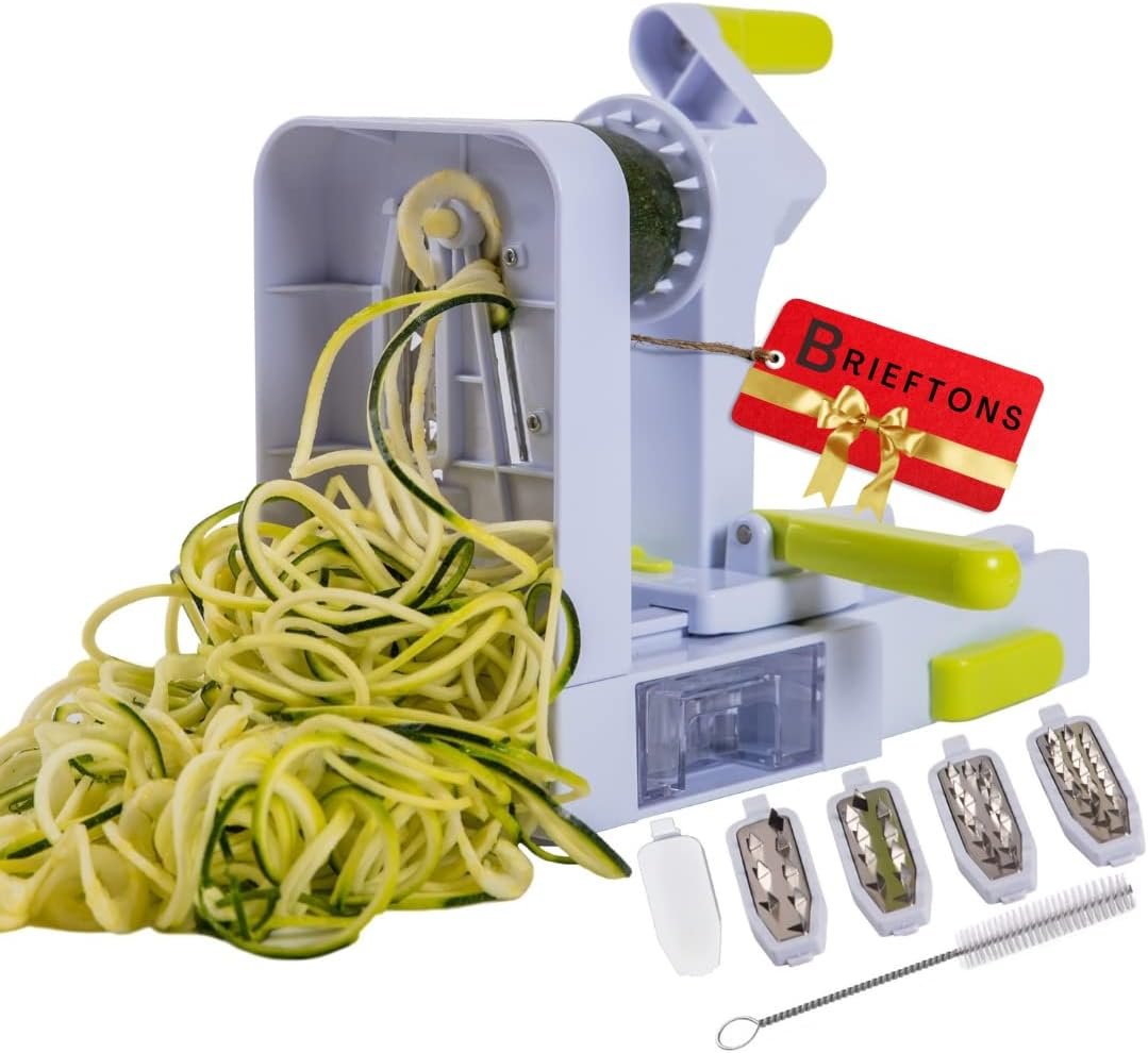 Brieftons QuickFold 5-Blade Spiralizer: Versatile  Compact Foldable Vegetable Spiral Slicer, Best Veggie Pasta Spaghetti Maker for Low Carb/Paleo/Gluten-Free with Brush  4 Recipe Ebooks Brieftons QuickFold 5-Blade Spiralizer: Versatile  Compact Foldable Vegetable Spiral Slicer, Best Veggie Pasta Spaghetti Maker for Low Carb/Paleo/Gluten-Free with Brush  4 Recipe Ebooks