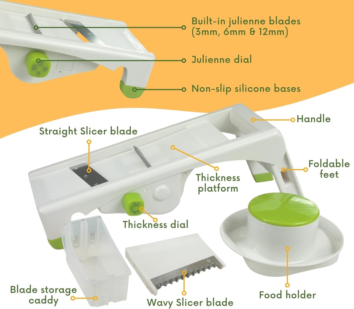 Brieftons QuickPrep Mandoline Slicer for Kitchen, Premium Quality Multi Purpose Vegetable Slicer, Cutter, Shredder, With 4 Cutting Modes, Multiple Thickness Levels to Slice, Chop, Julienne Veggies
