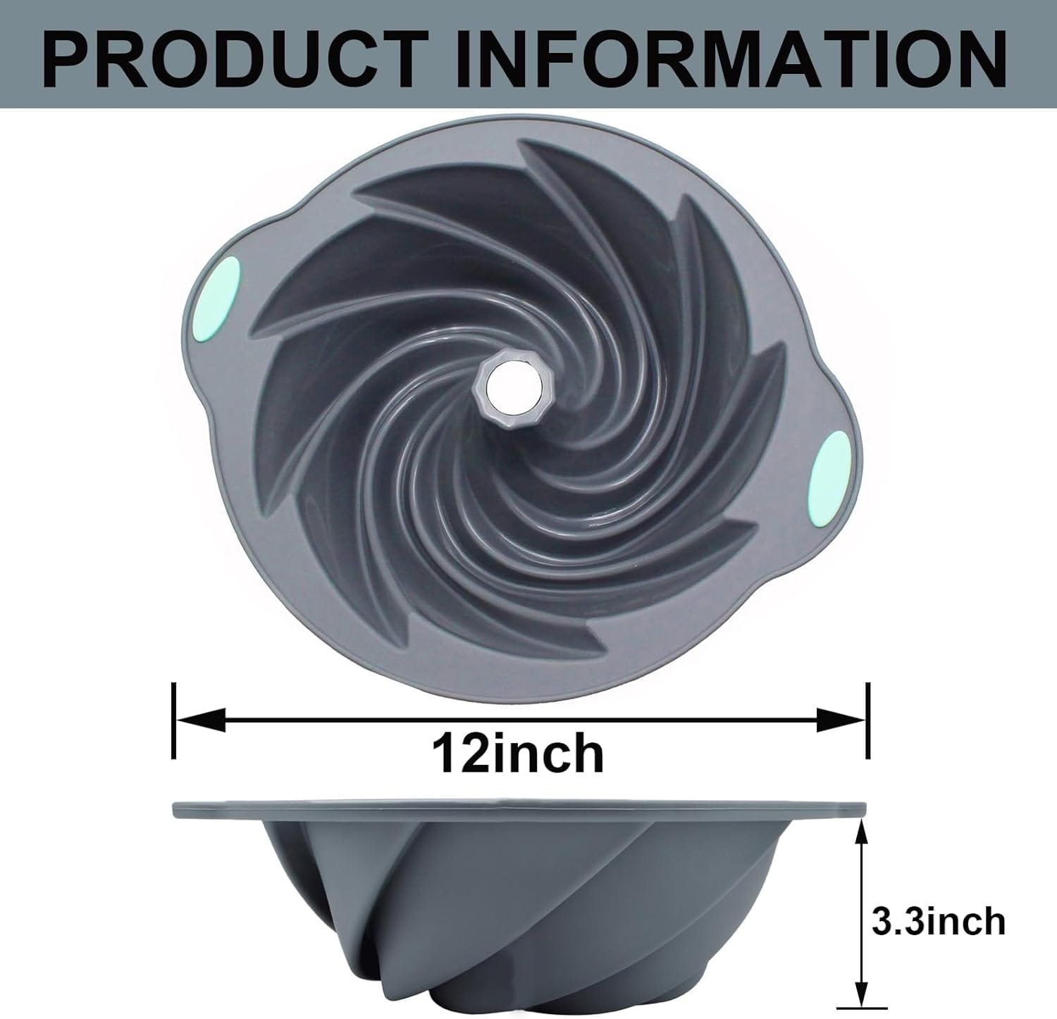 Bunte Cake Pan Nonstick, 10-Inch Silicone Cake Pan Cake Mold, Moldes Para Gelatinas Con Diseño with Baking Handle (Grey)