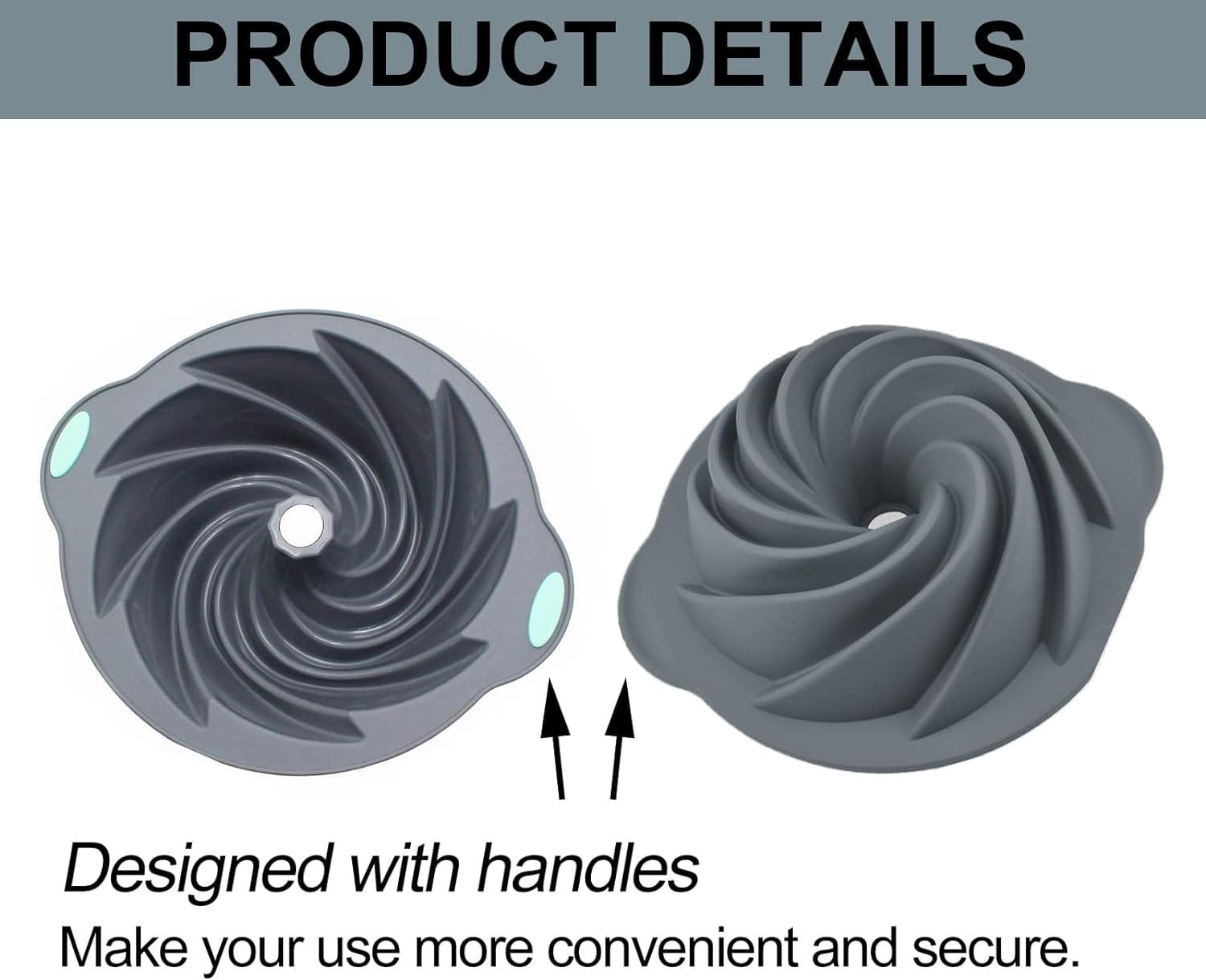 Bunte Cake Pan Nonstick, 10-Inch Silicone Cake Pan Cake Mold, Moldes Para Gelatinas Con Diseño with Baking Handle (Grey)