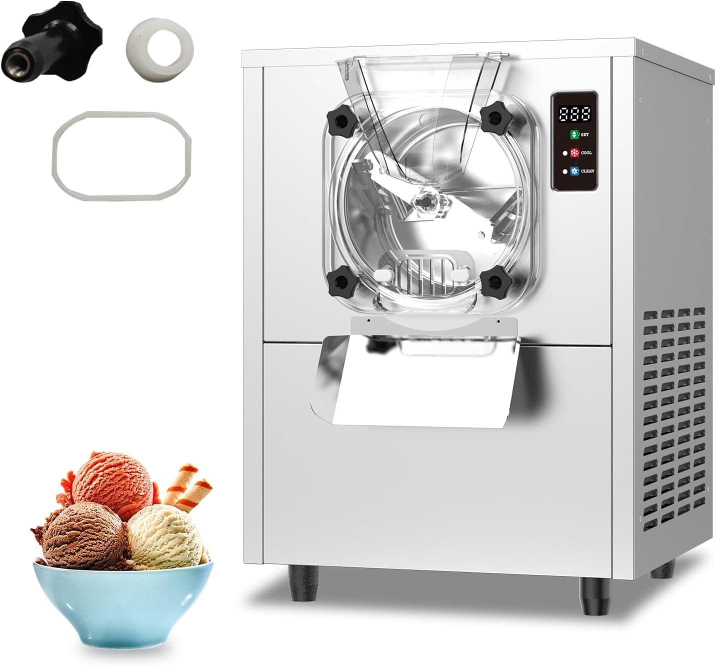 BZD Commercial Gelato Hard Ice Cream Machine - 1400W 4.3 to 5.3 Gallons Per Hour with LED Panel Auto Clean Perfect 110V Ice Cream Machine for Snack Bars Restaurants supermarket BZD Commercial Gelato Hard Ice Cream Machine - 1400W 4.3 to 5.3 Gallons Per Hour with LED Panel Auto Clean Perfect 110V Ice Cream Machine for Snack Bars Restaurants supermarket