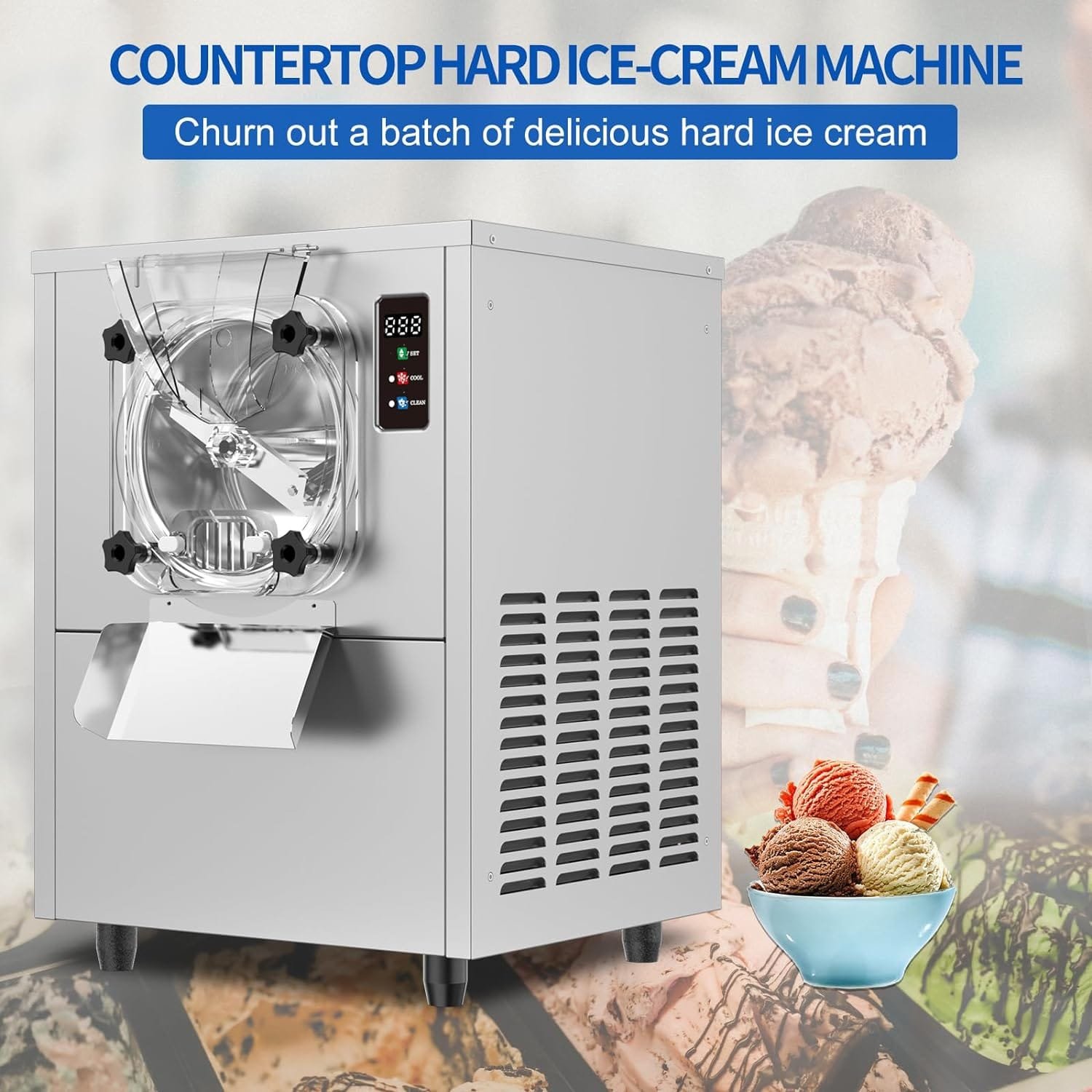 BZD Commercial Gelato Hard Ice Cream Machine - 1400W 4.3 to 5.3 Gallons Per Hour with LED Panel Auto Clean Perfect 110V Ice Cream Machine for Snack Bars Restaurants supermarket BZD Commercial Gelato Hard Ice Cream Machine - 1400W 4.3 to 5.3 Gallons Per Hour with LED Panel Auto Clean Perfect 110V Ice Cream Machine for Snack Bars Restaurants supermarket