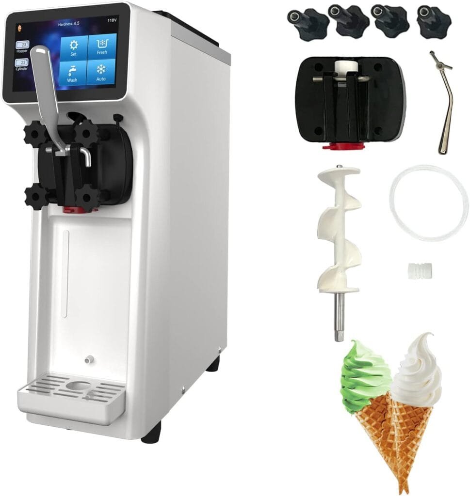 BZD Commercial Ice Cream Maker Machine - 1000W Single Flavor Soft Serve 110V Ice Cream Machine 2.7 to 4 Gallons/H Touch LCD Display  Auto Clean The Ideal Ice Cream Machine for Home Bars Restaurants
