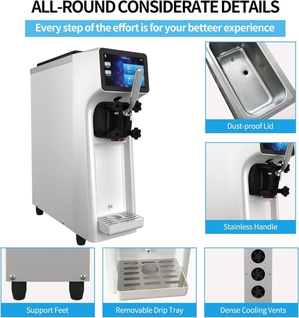 BZD Commercial Ice Cream Maker Machine - 1000W Single Flavor Soft Serve 110V Ice Cream Machine 2.7 to 4 Gallons/H Touch LCD Display  Auto Clean The Ideal Ice Cream Machine for Home Bars Restaurants