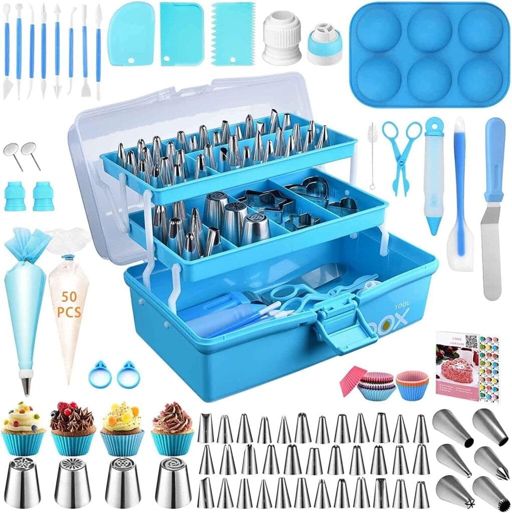 Cake Decorating Tools Supplies Kit: 236pcs Baking Accessories with Storage Case - Piping Bags and Icing Tips Set - Cupcake Cookie Frosting Fondant Bakery Set for Adults Beginners or Professional, Blue Cake Decorating Tools Supplies Kit: 236pcs Baking Accessories with Storage Case - Piping Bags and Icing Tips Set - Cupcake Cookie Frosting Fondant Bakery Set for Adults Beginners or Professional, Blue