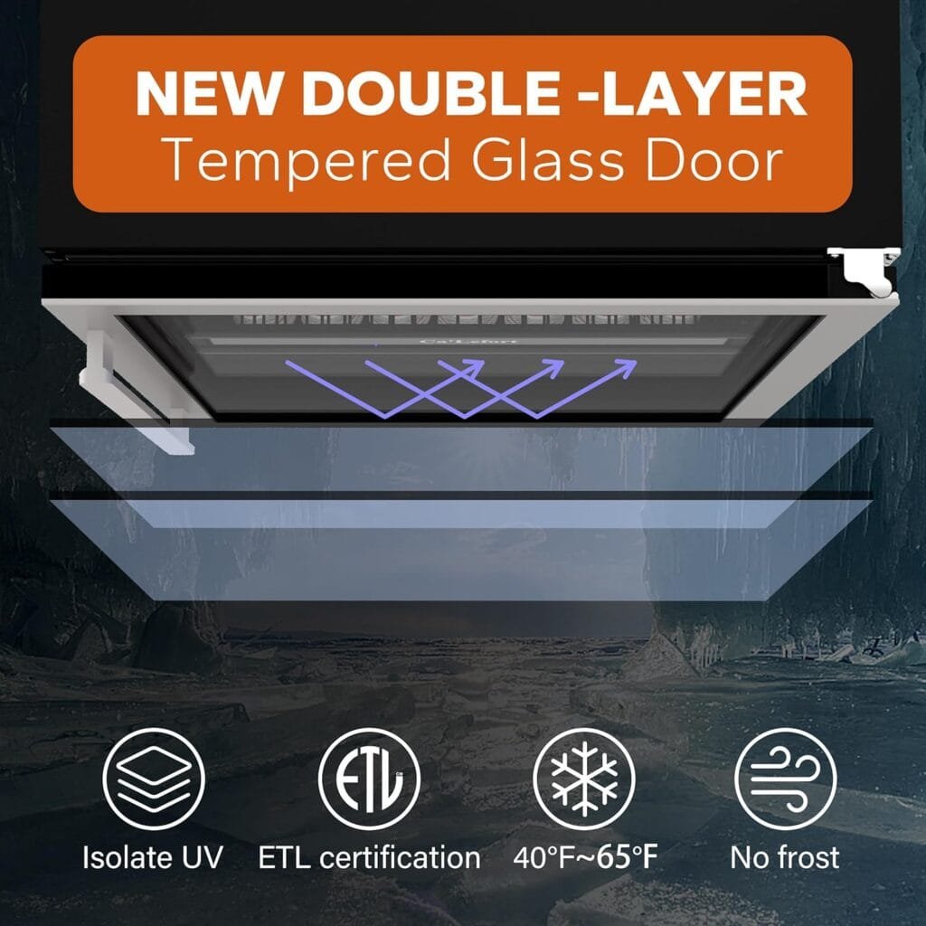 CaLefort 15 Beverage Refrigerator - 100 Cans Soda Beer Capacity Single Zone with Modern Touch Intelligent Digital 34°-54°F, Built in or Freestanding Wine Cooler for Home and Kitchen